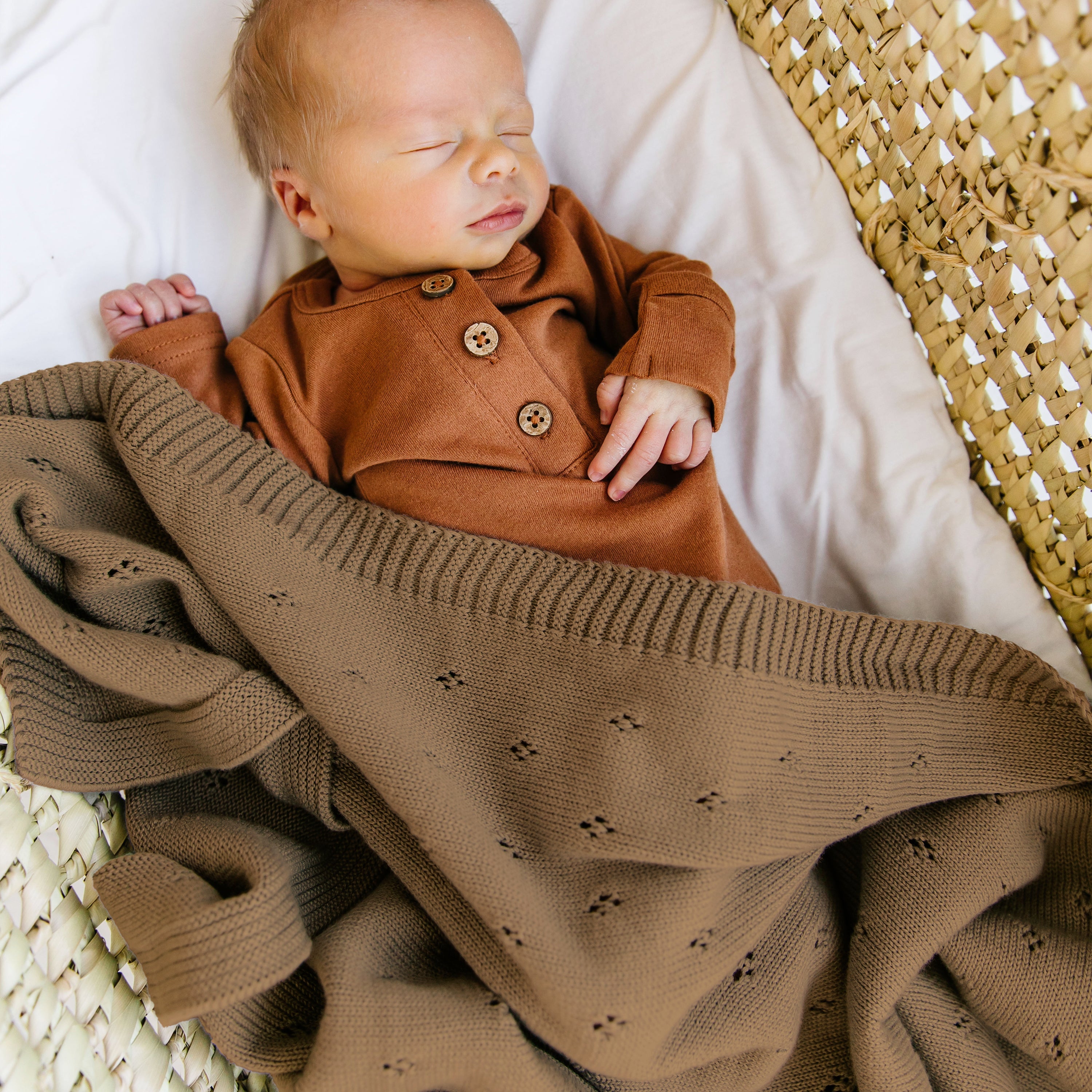 Organic Cotton Pointelle Baby Blanket - Brown