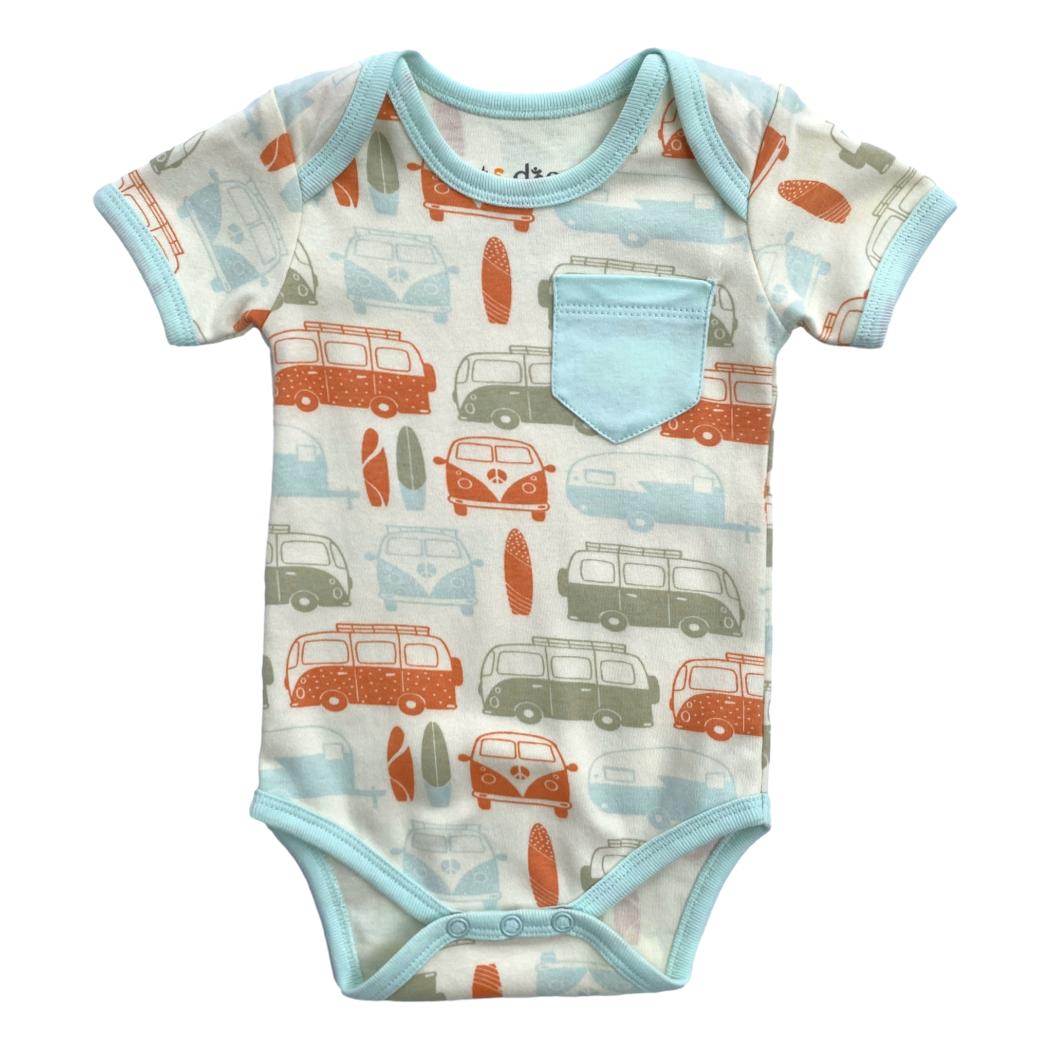 GOTS Certified Organic Cotton Short Sleeve Bodysuit - Vintage Busses