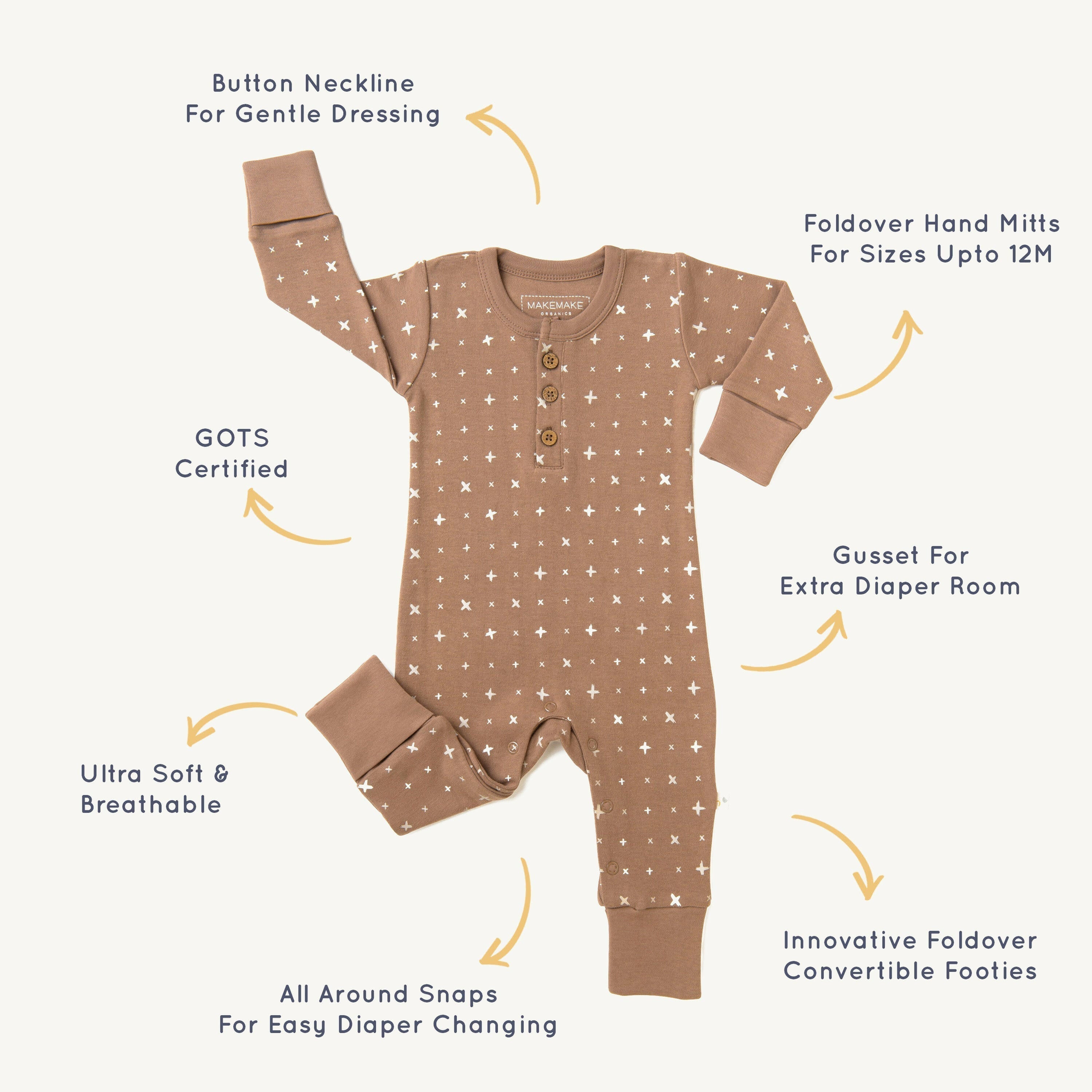 Organic Baby Buttoned Romper - Sparkle Button Romper Makemake Organics   