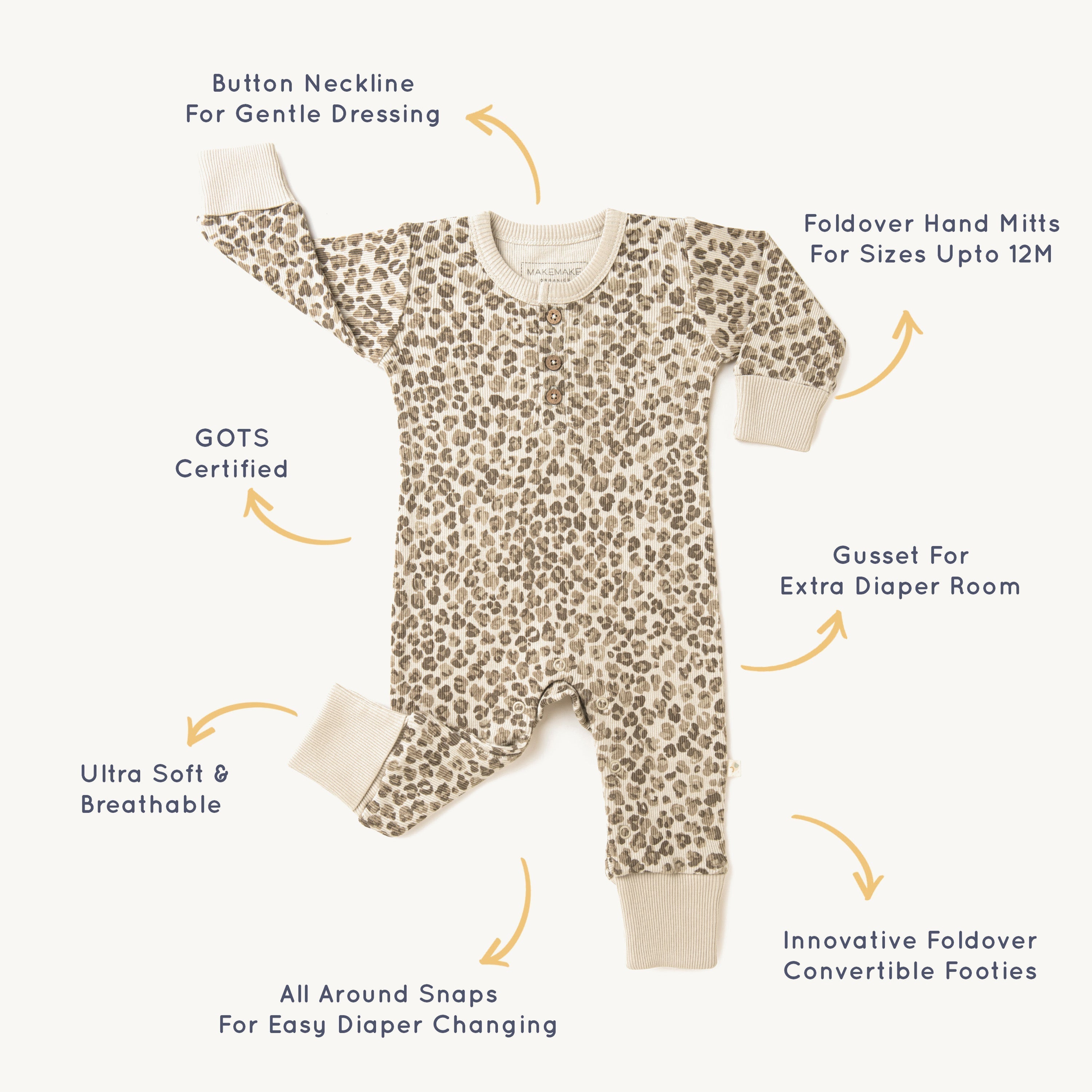 Organic Baby Buttoned Romper - Spotted Button Romper Makemake Organics   