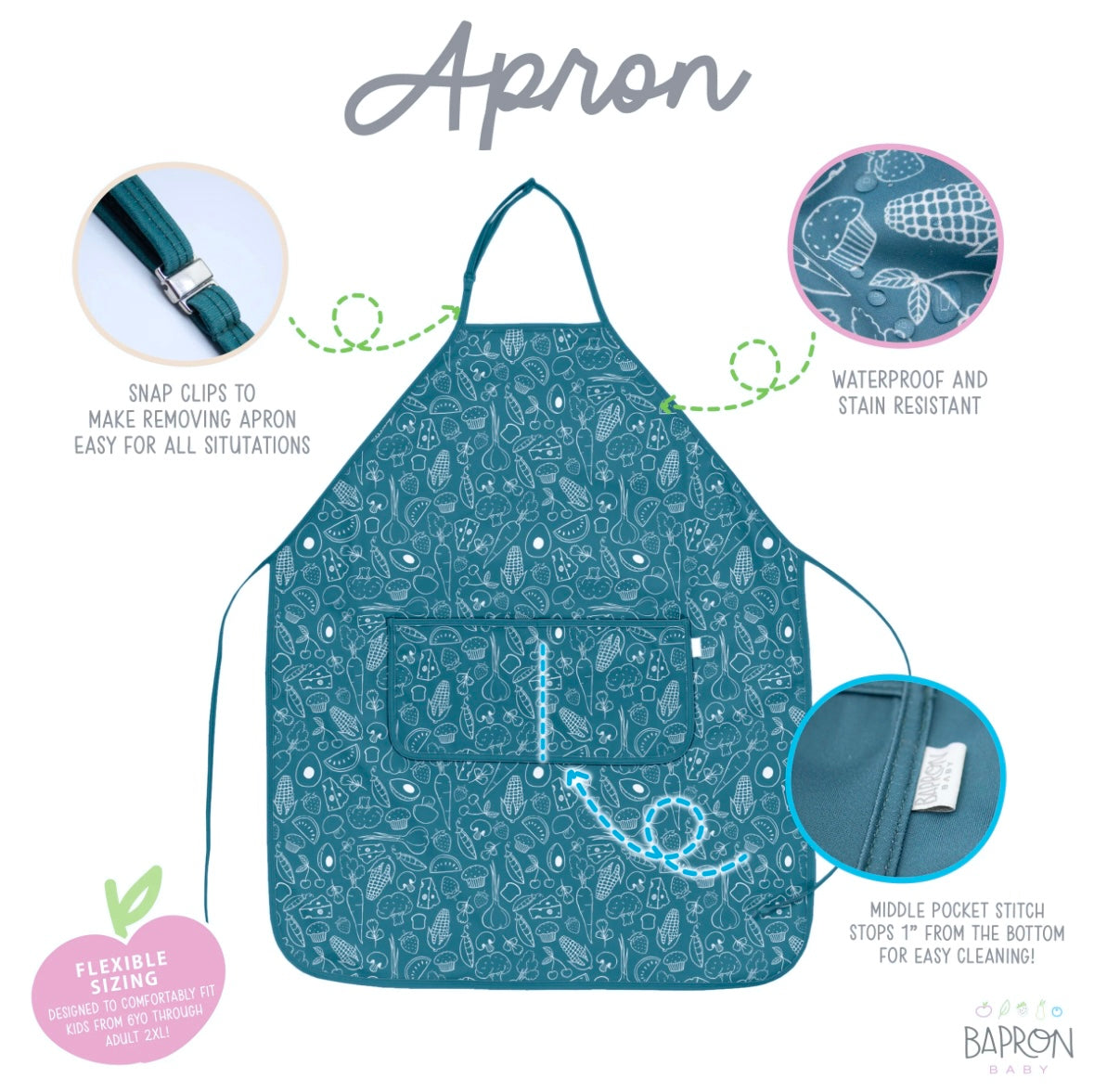 Neutral Foodie Apron - fits sizes youth small through adult 2XL
