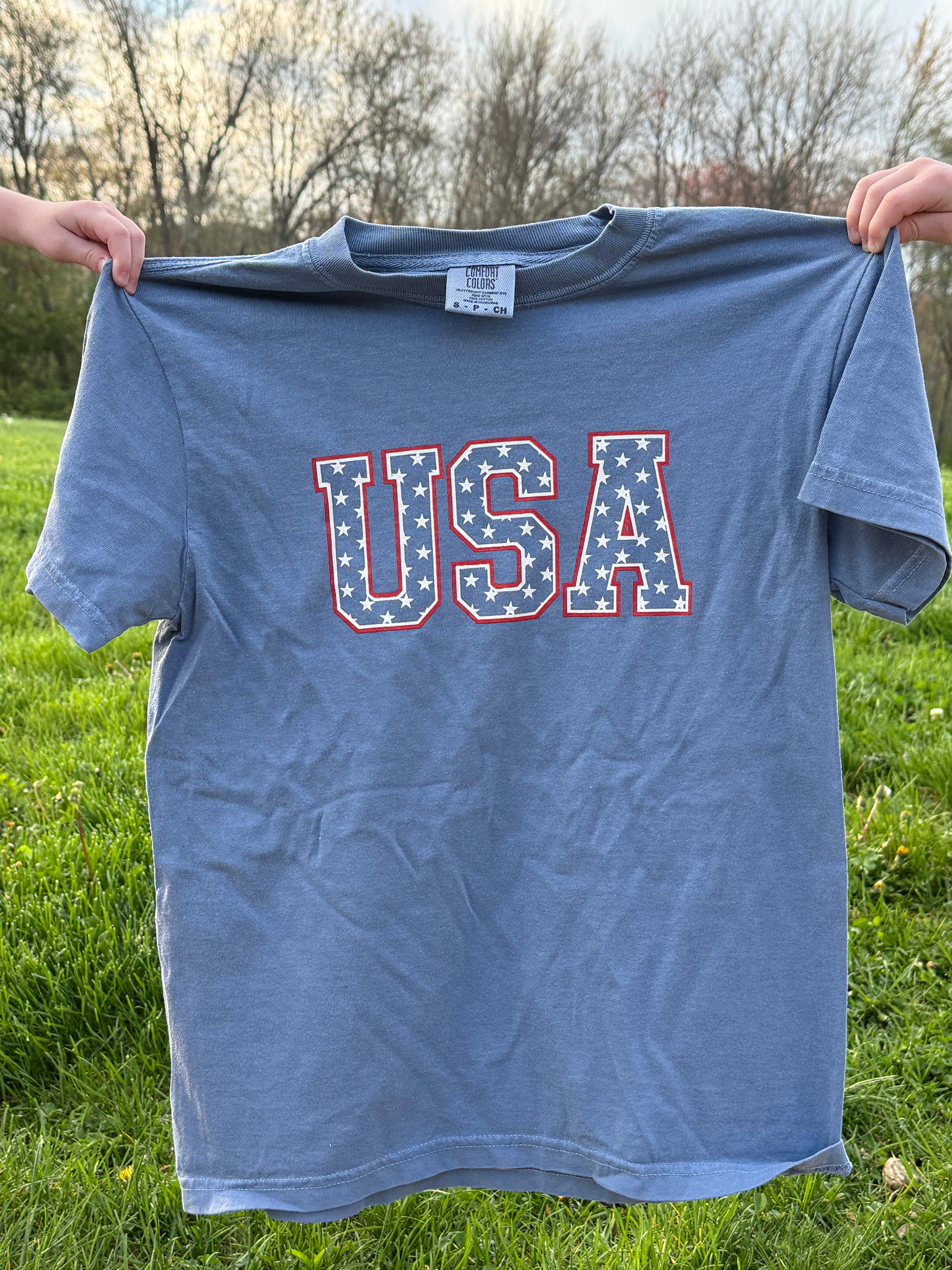 Unisex Adult USA Stars on Comfort Colors Tee