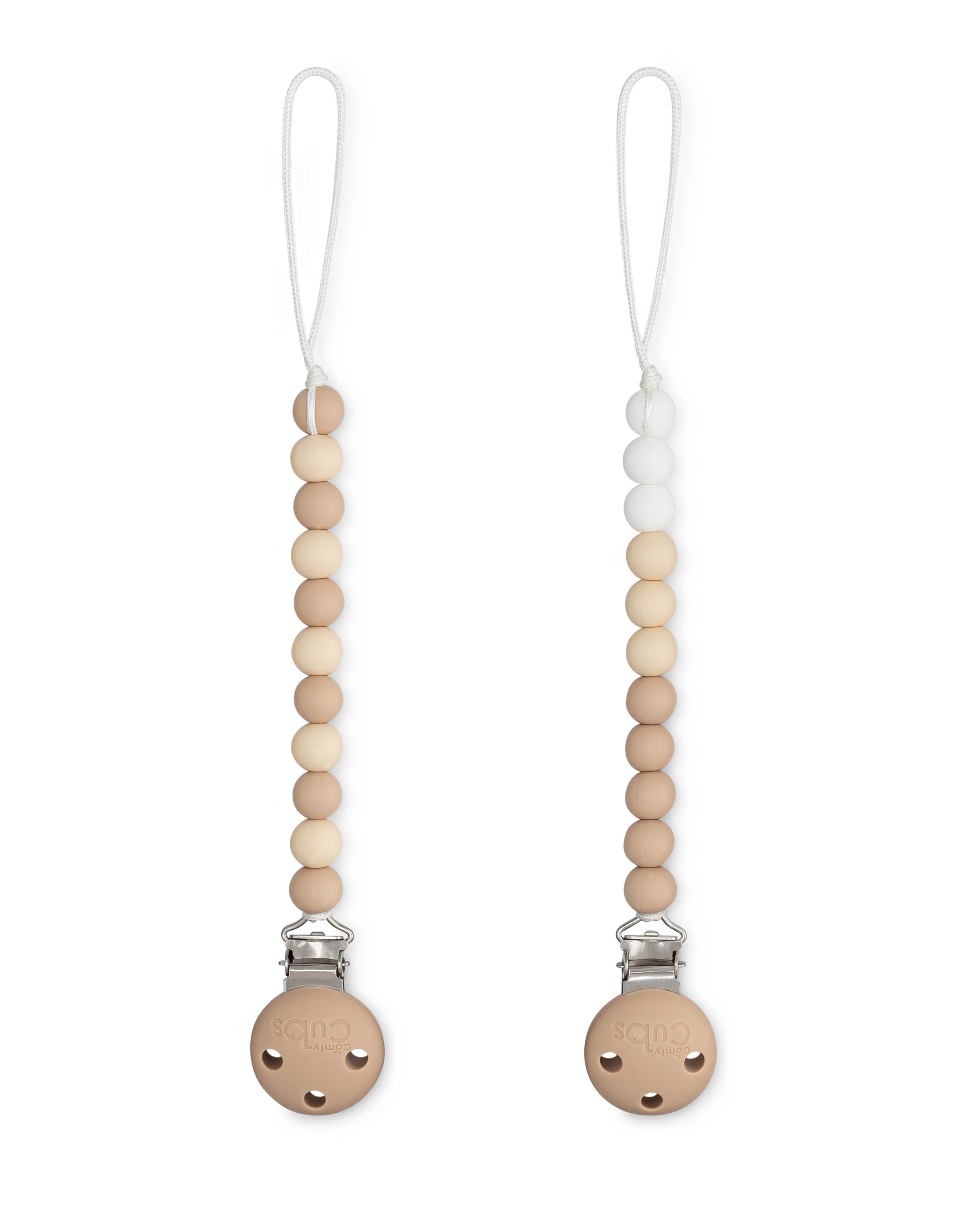 Pacifier Clips, 2 Pack by Comfy Cubs - Beige, Light Beige, & White