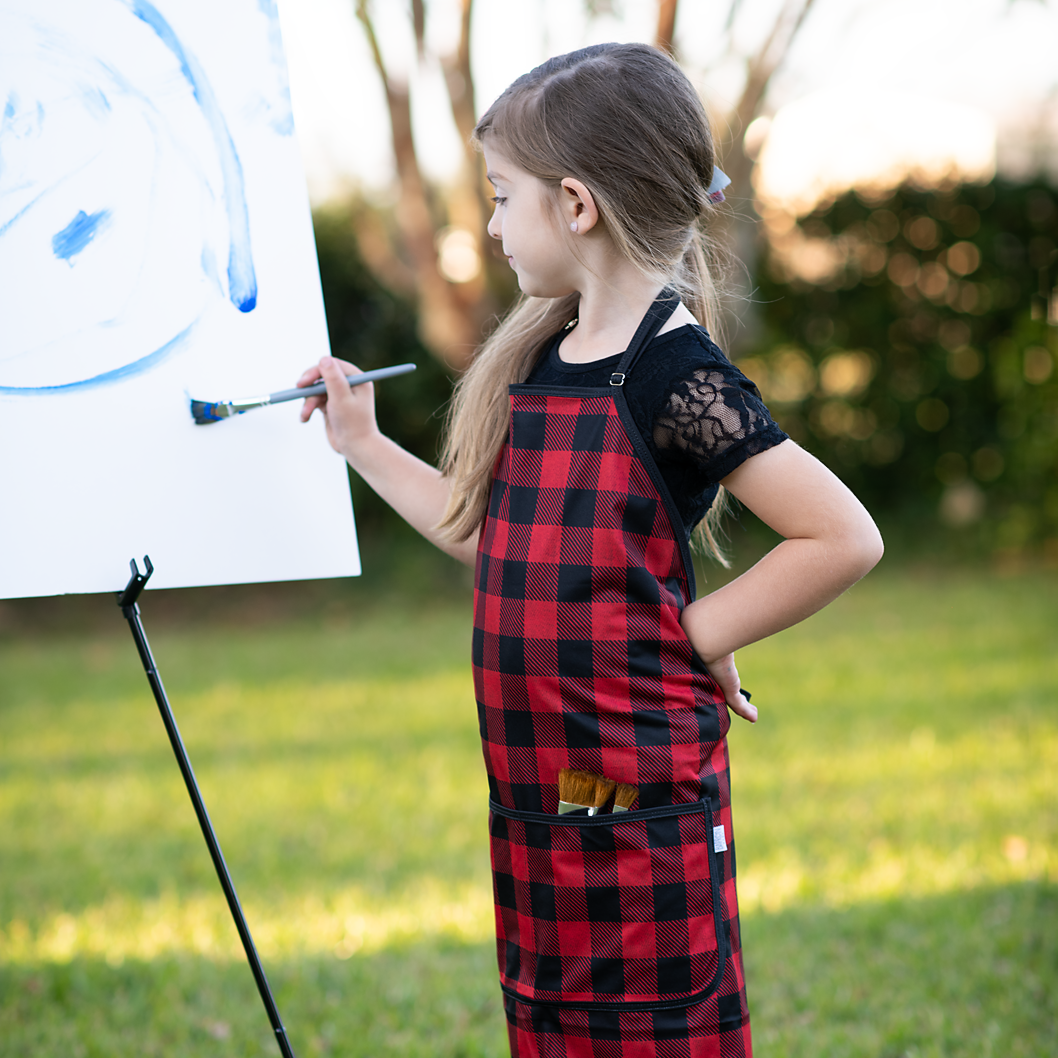 Red Buffalo Plaid Apron - fits sizes youth small through adult 2XL  BapronBaby   