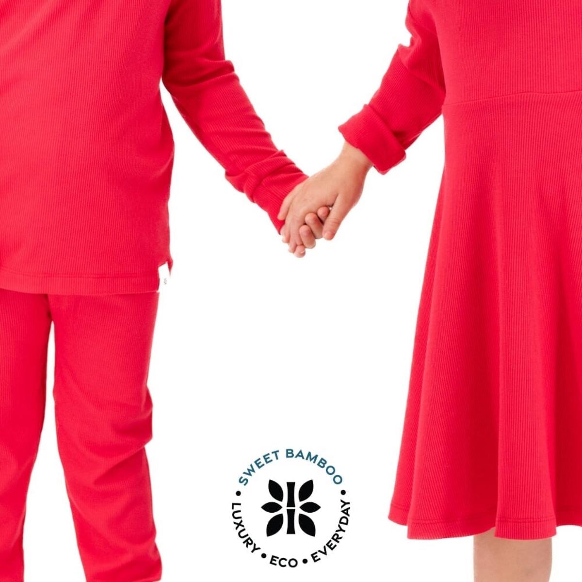 Twirl Dress with Bow - Ruby Red Ribbed