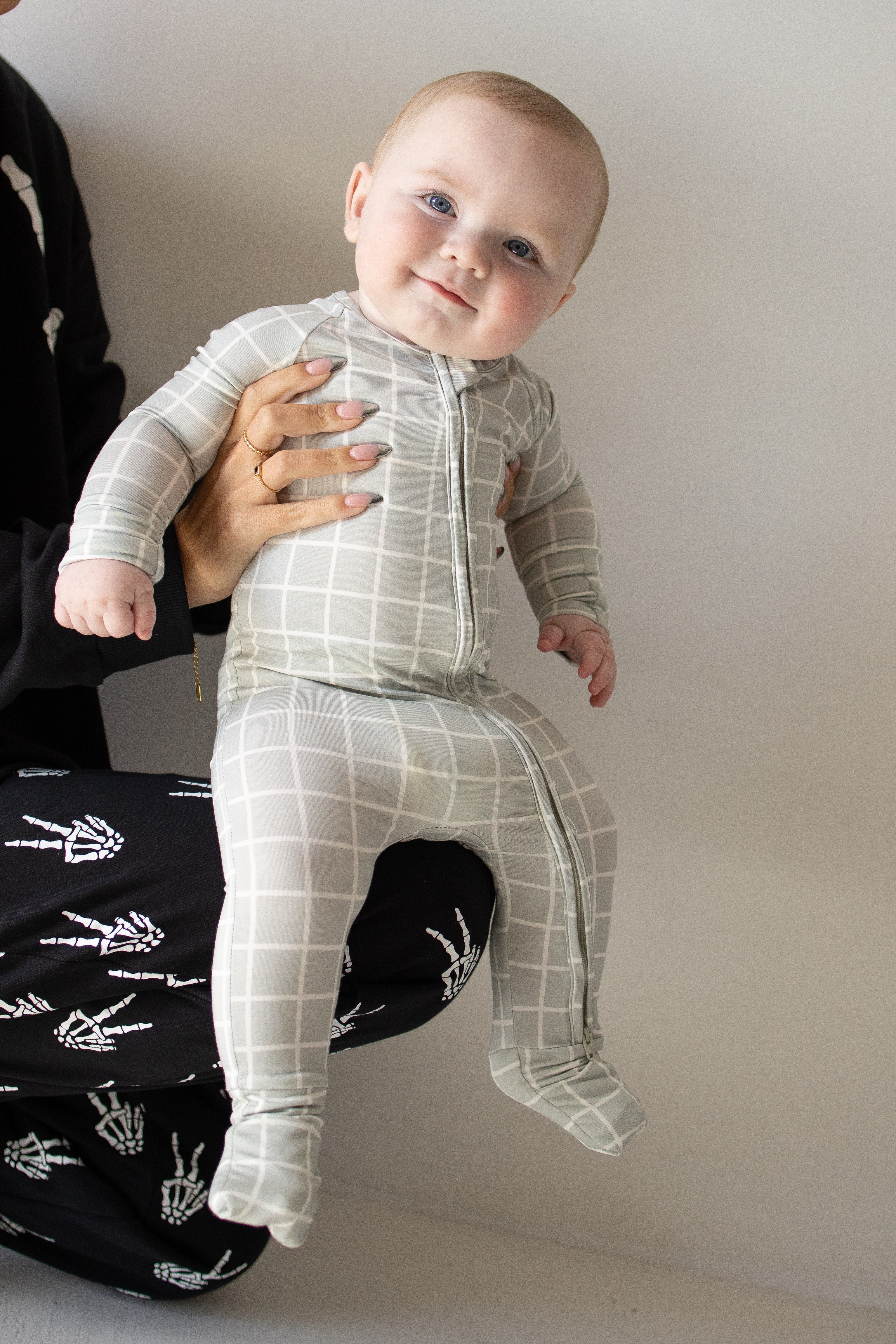 Bamboo Zip Pajamas | Foggy Grid
