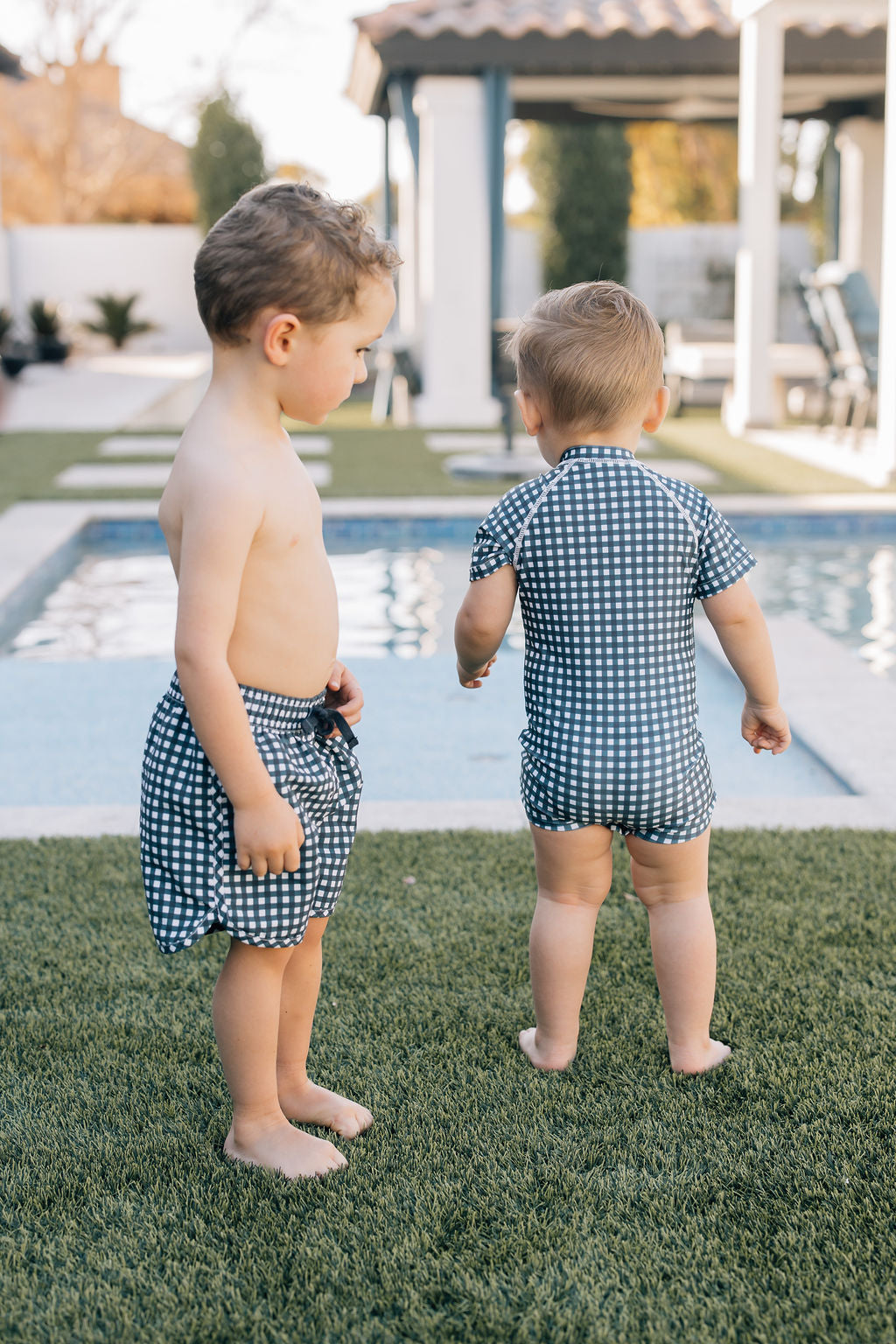 Navy Gingham Swim Shorts