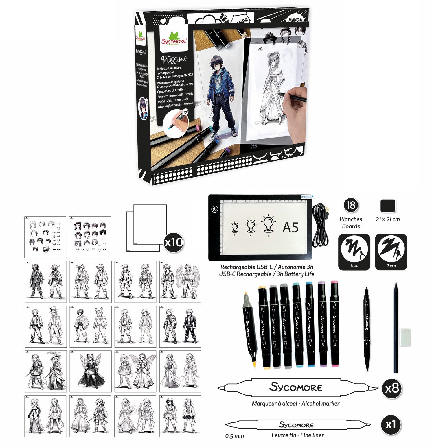 Manga - XL Rechargeable Led Light Pad - Create Your Manga Characters - 10y+