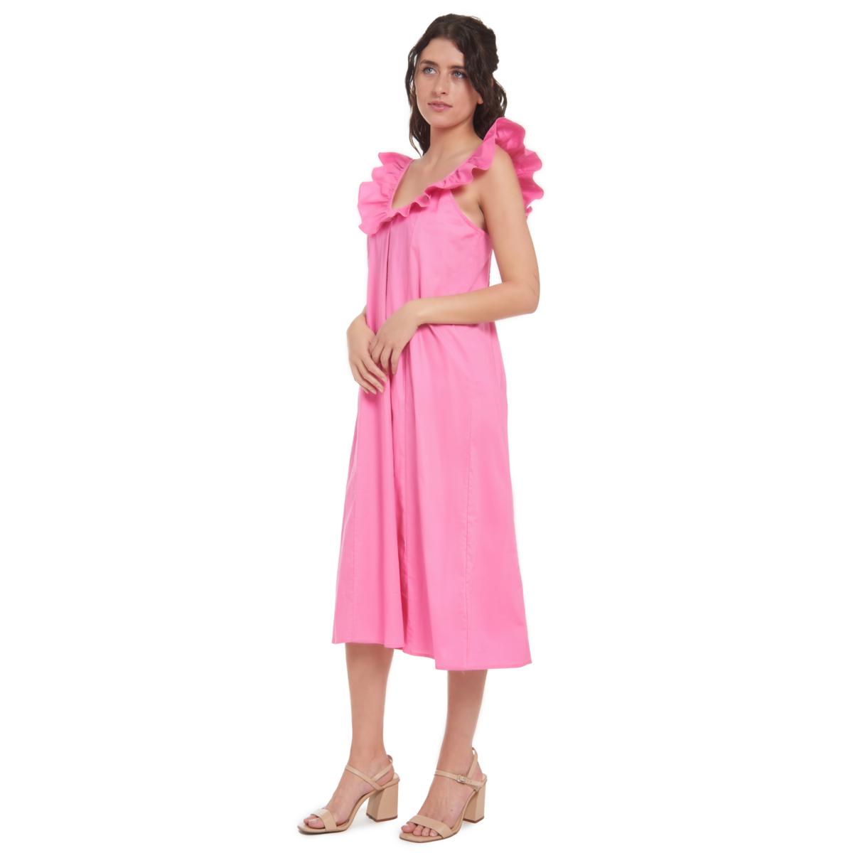 Erin Ruffle Midi Dress - Peony Pink