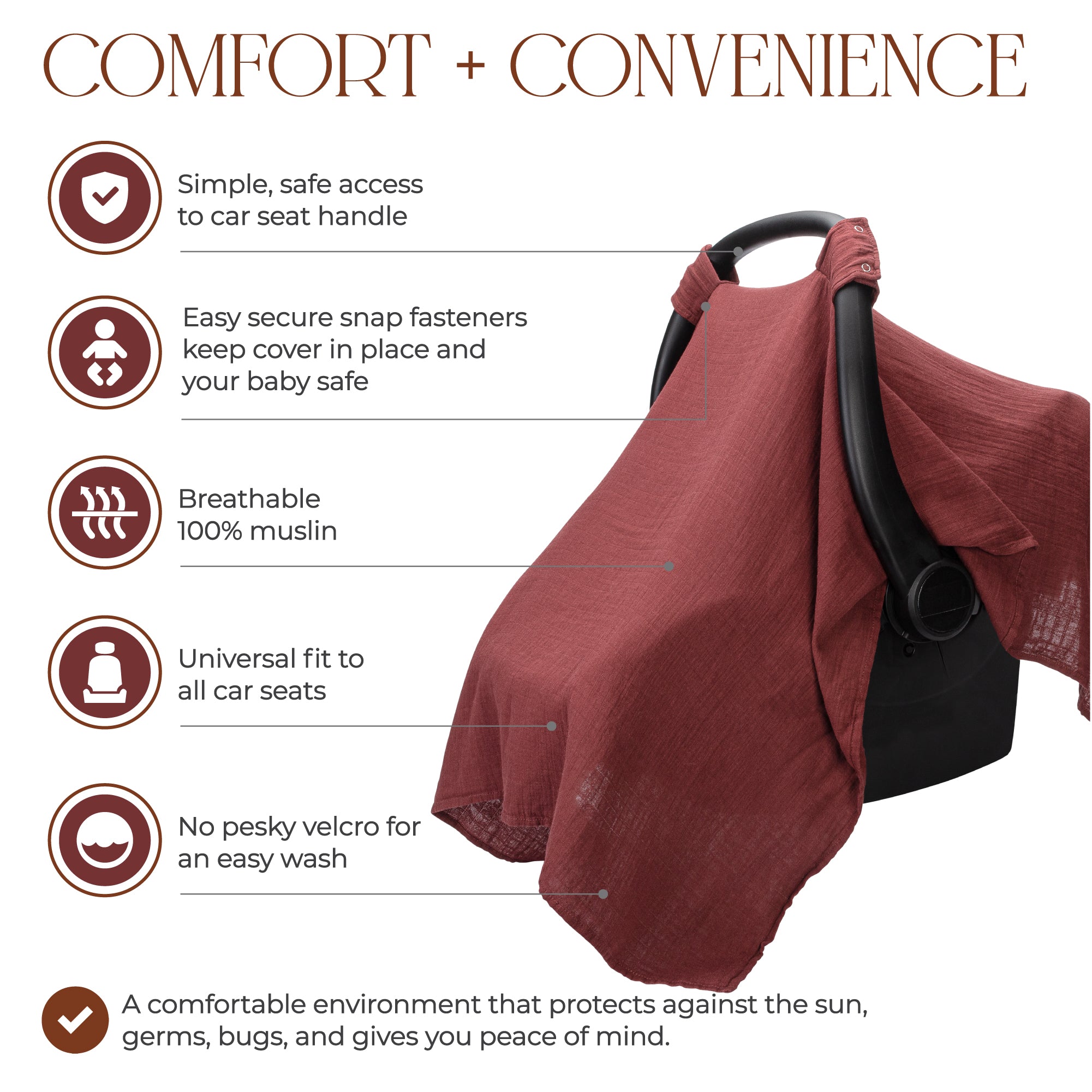 Muslin Baby Car Seat Cover by Comfy Cubs - Wine