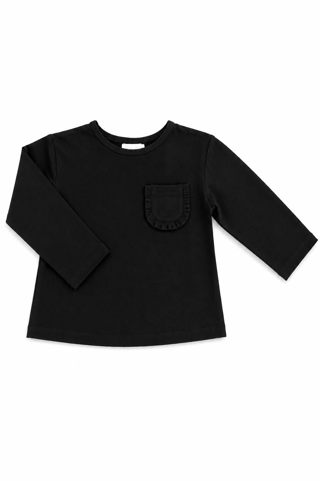 Black L/S Ruffle Pocket Tee