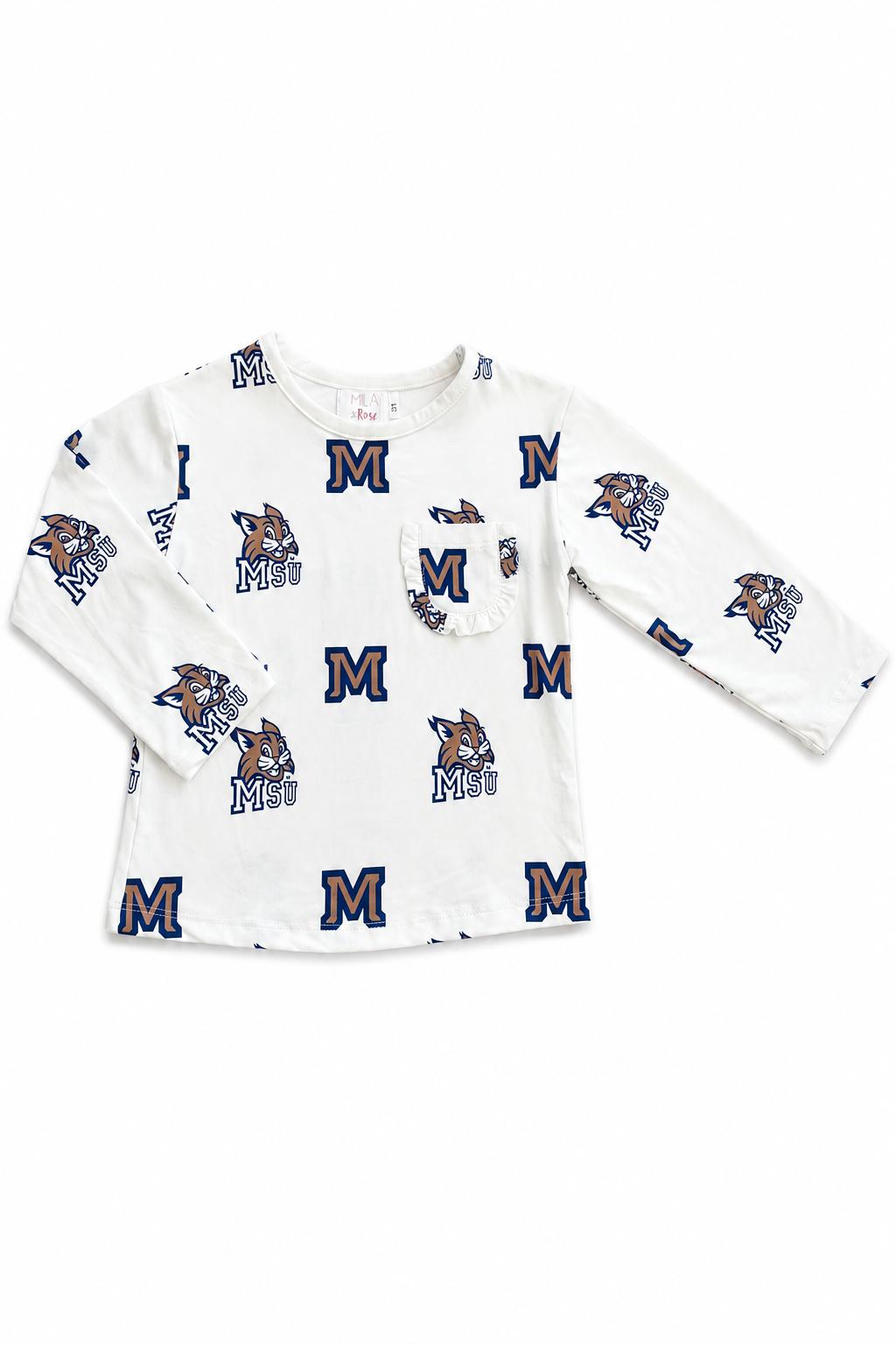 Montana State University White Bobcat L/S Ruffle Pocket Tee