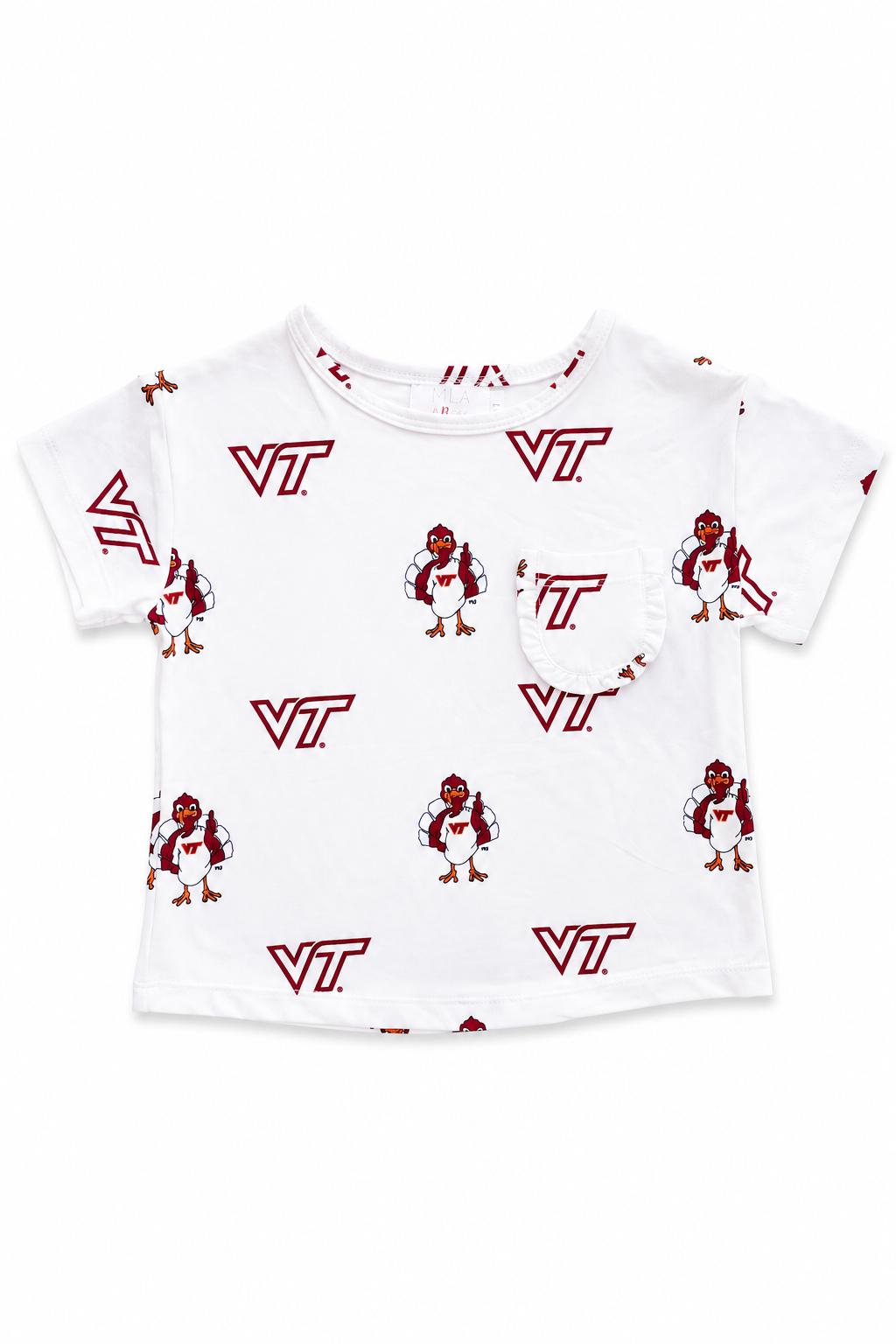 Virginia Tech White Hokie Ruffle Pocket Tee