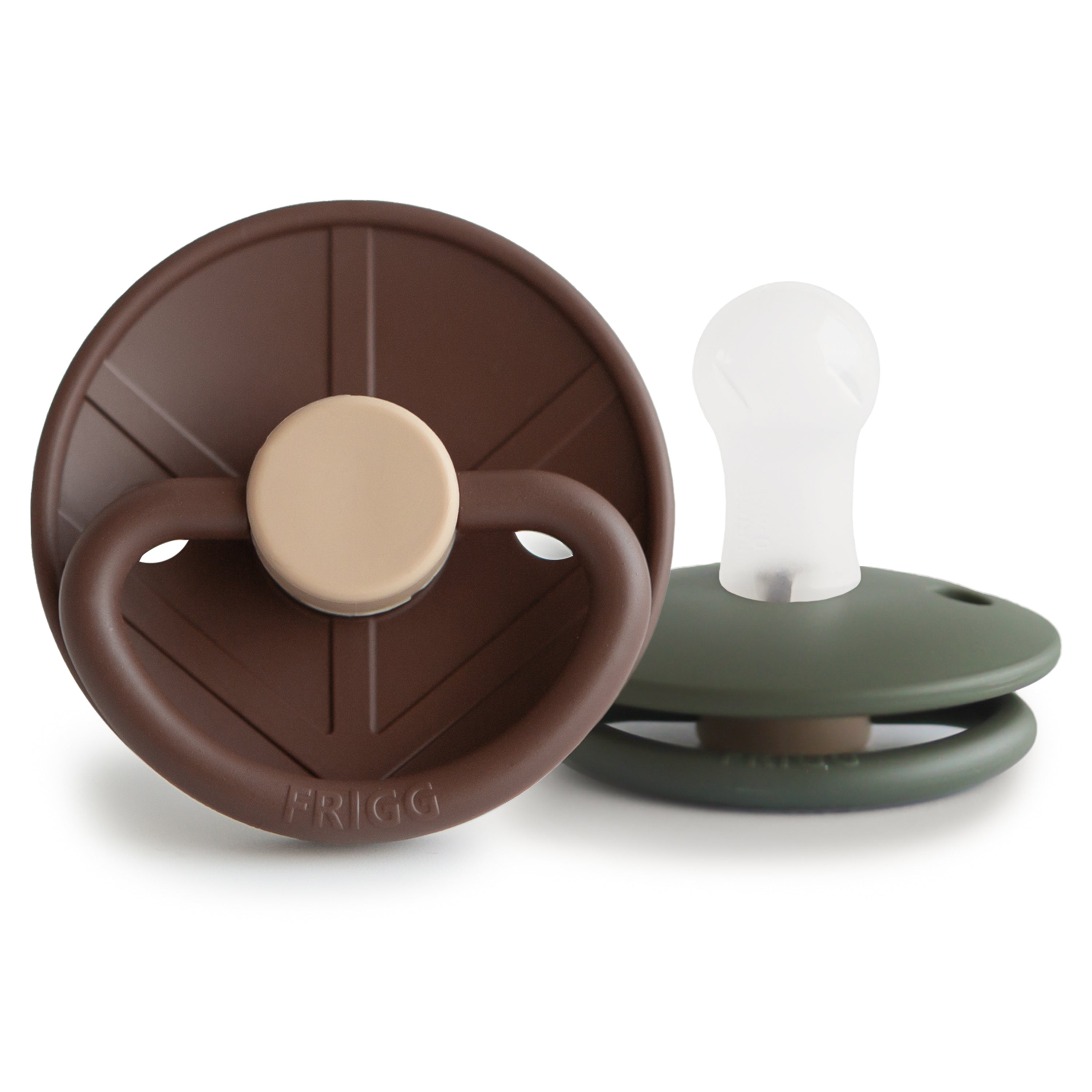 FRIGG Little Viking Silicone 2-Pack Pacifiers & Teethers Mushie Cocoa/Olive 0-6 months 