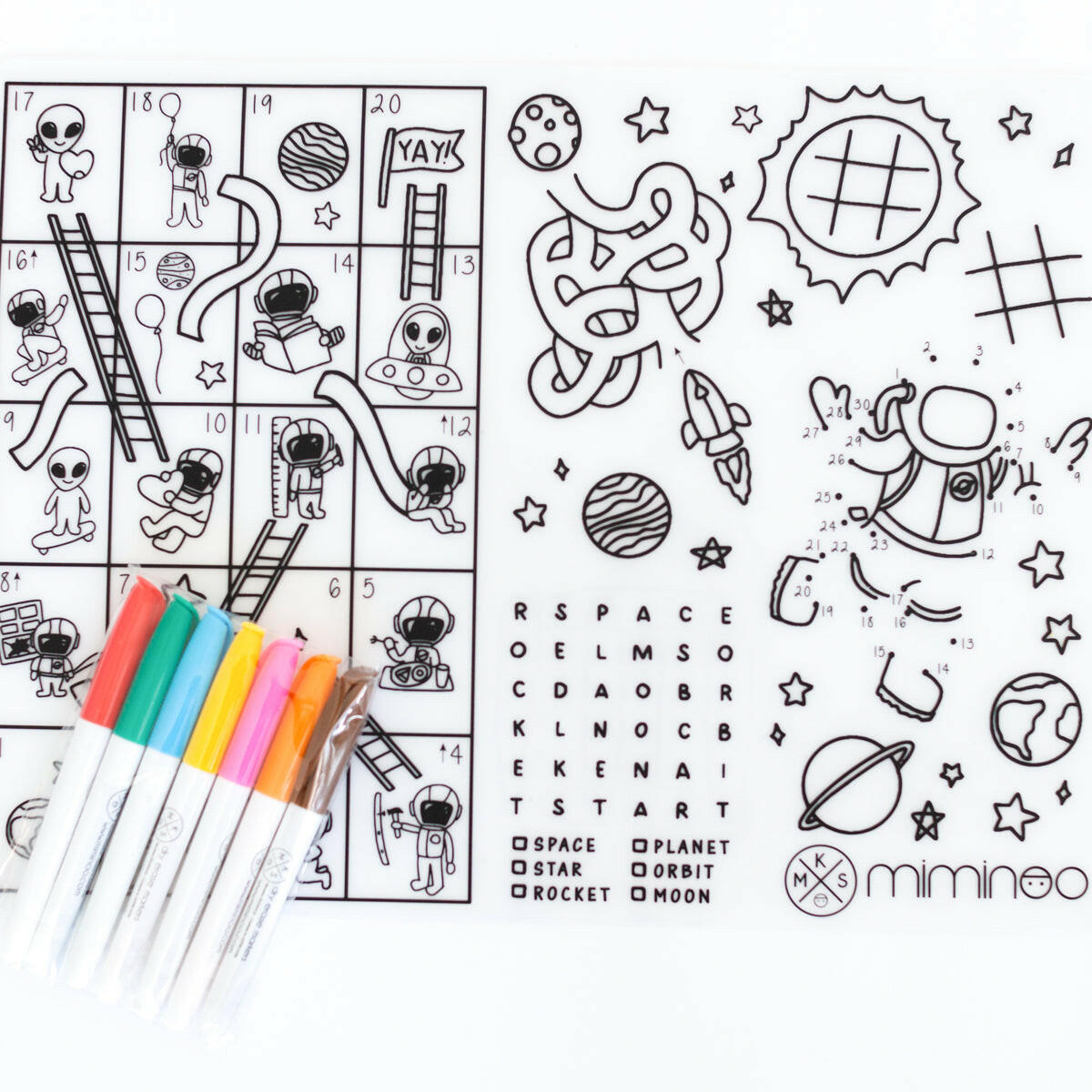 Silicone Reusable Coloring Tablemat Set - Space Games COLORING TABLEMAT MKS Miminoo   