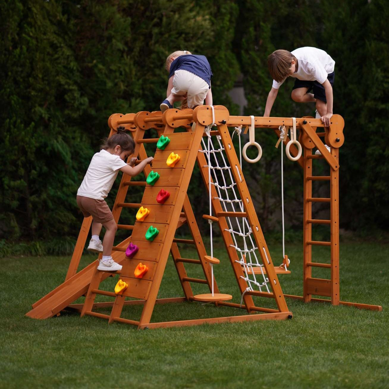 Chestnut - Outdoor and Indoor 8-in-1 Jungle Gym for Toddlers Playset Outdoor Avenlur.com   