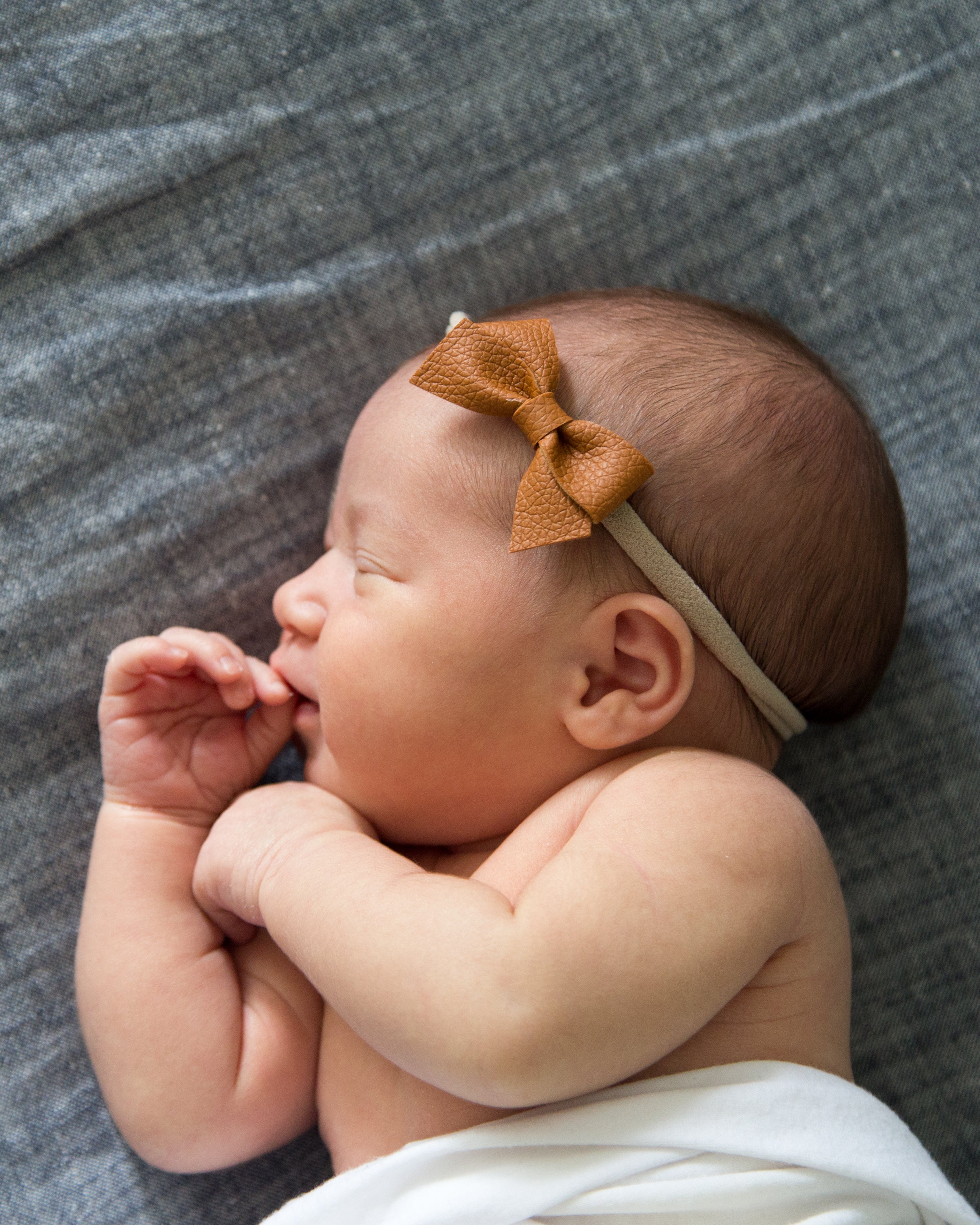 Camel | Leather Baby Bow