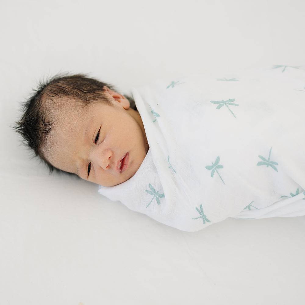 Muslin Swaddle Blanket Set Oh So Soft Crane + Dragonfly Swaddle Blanket Bebe au Lait   