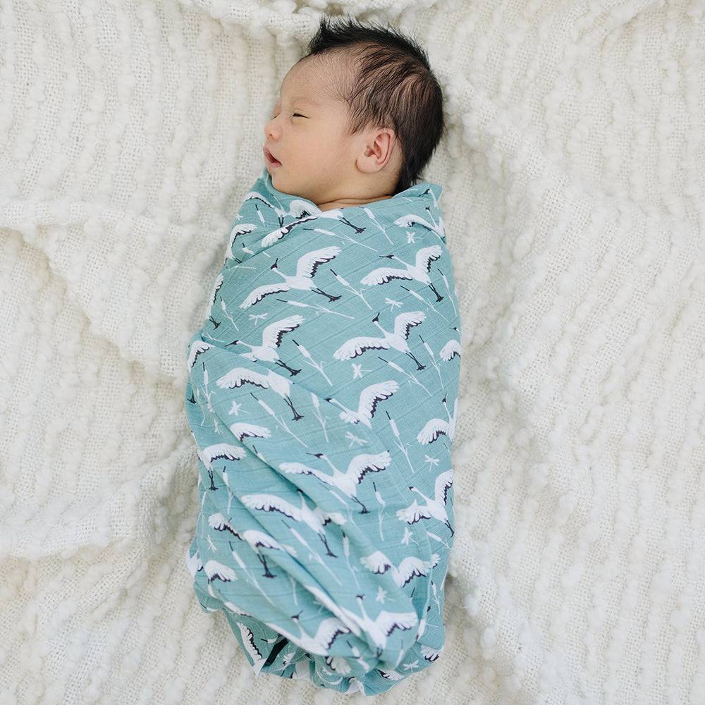 Muslin Swaddle Blanket Oh So Soft Crane Swaddle Blanket Bebe au Lait   