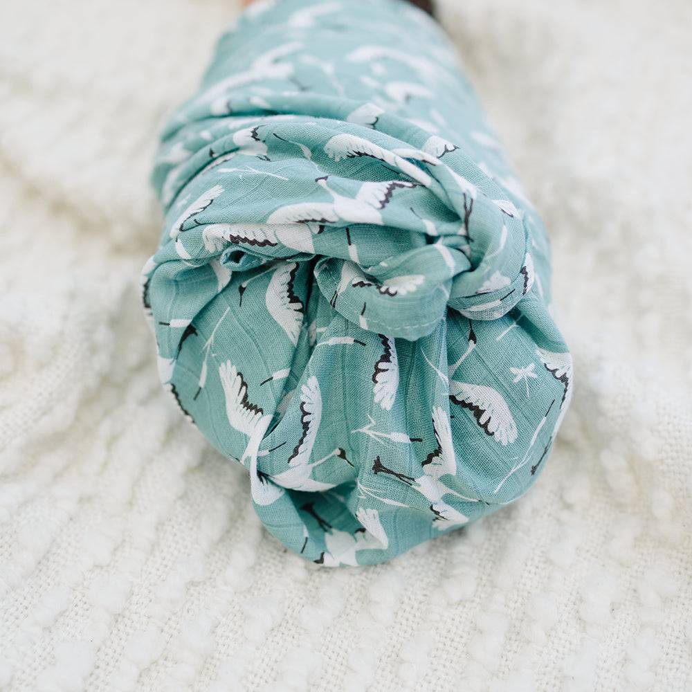 Muslin Swaddle Blanket Oh So Soft Crane Swaddle Blanket Bebe au Lait   