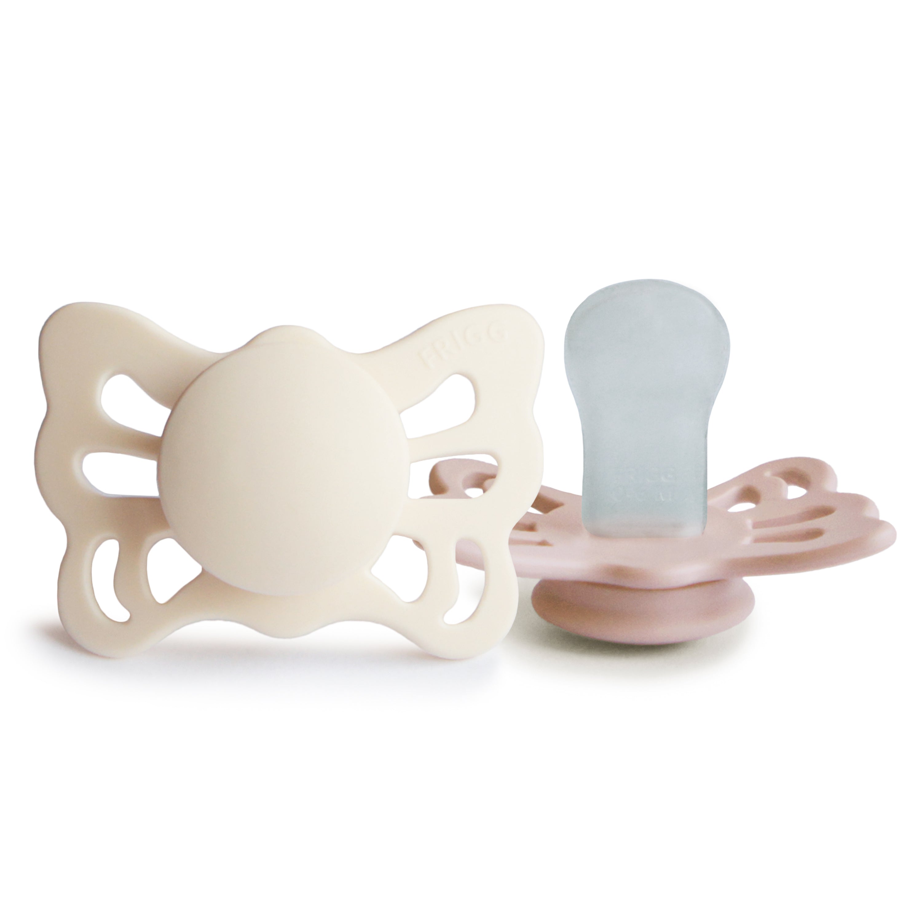 FRIGG Butterfly Anatomical Silicone Pacifier 2-Pack (0-6 Months) FRIGG PACIFIERS Mushie Cream/Blush  