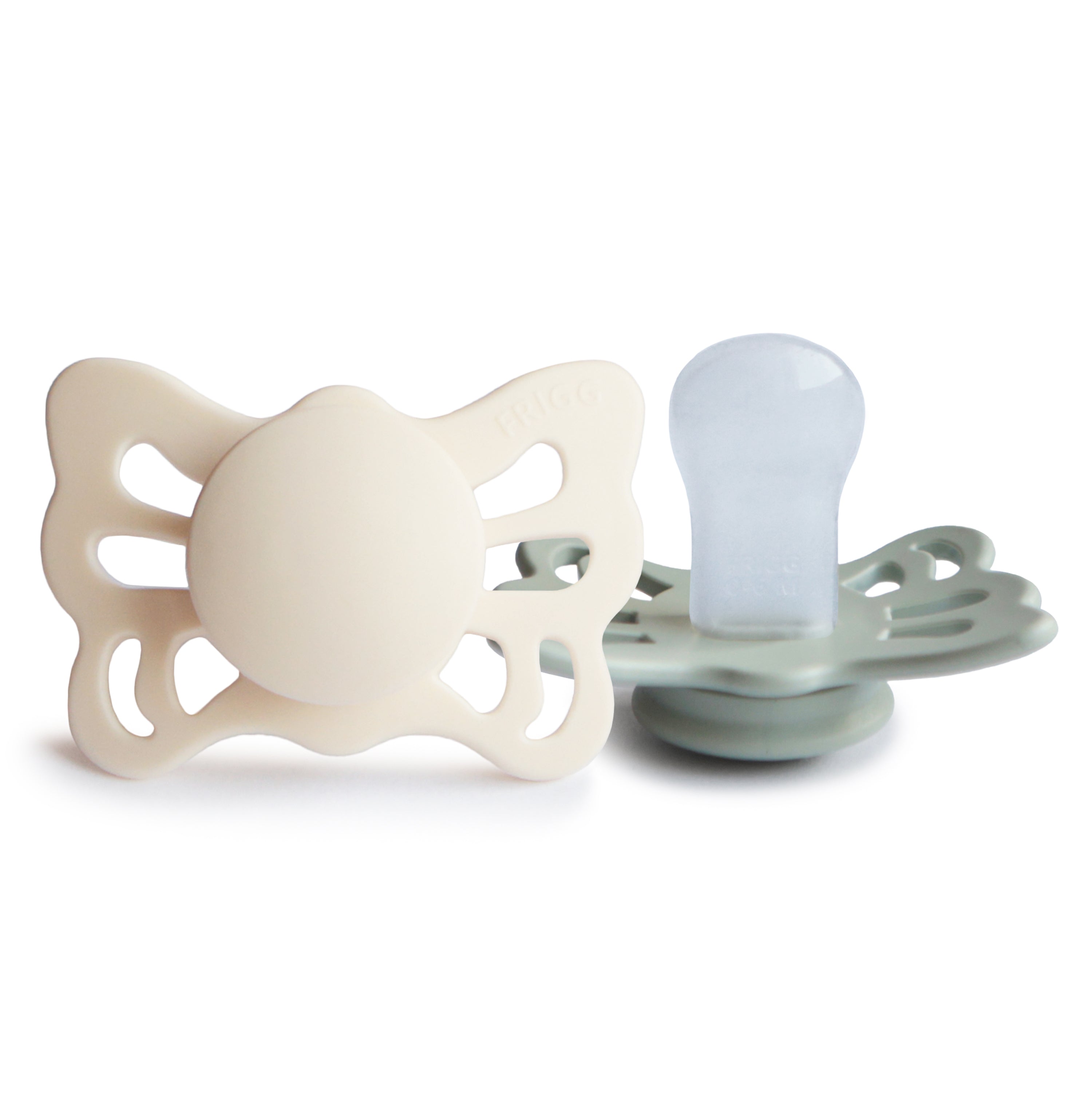 FRIGG Butterfly Anatomical Silicone Pacifier 2-Pack (0-6 Months) FRIGG PACIFIERS Mushie Cream/Sage  