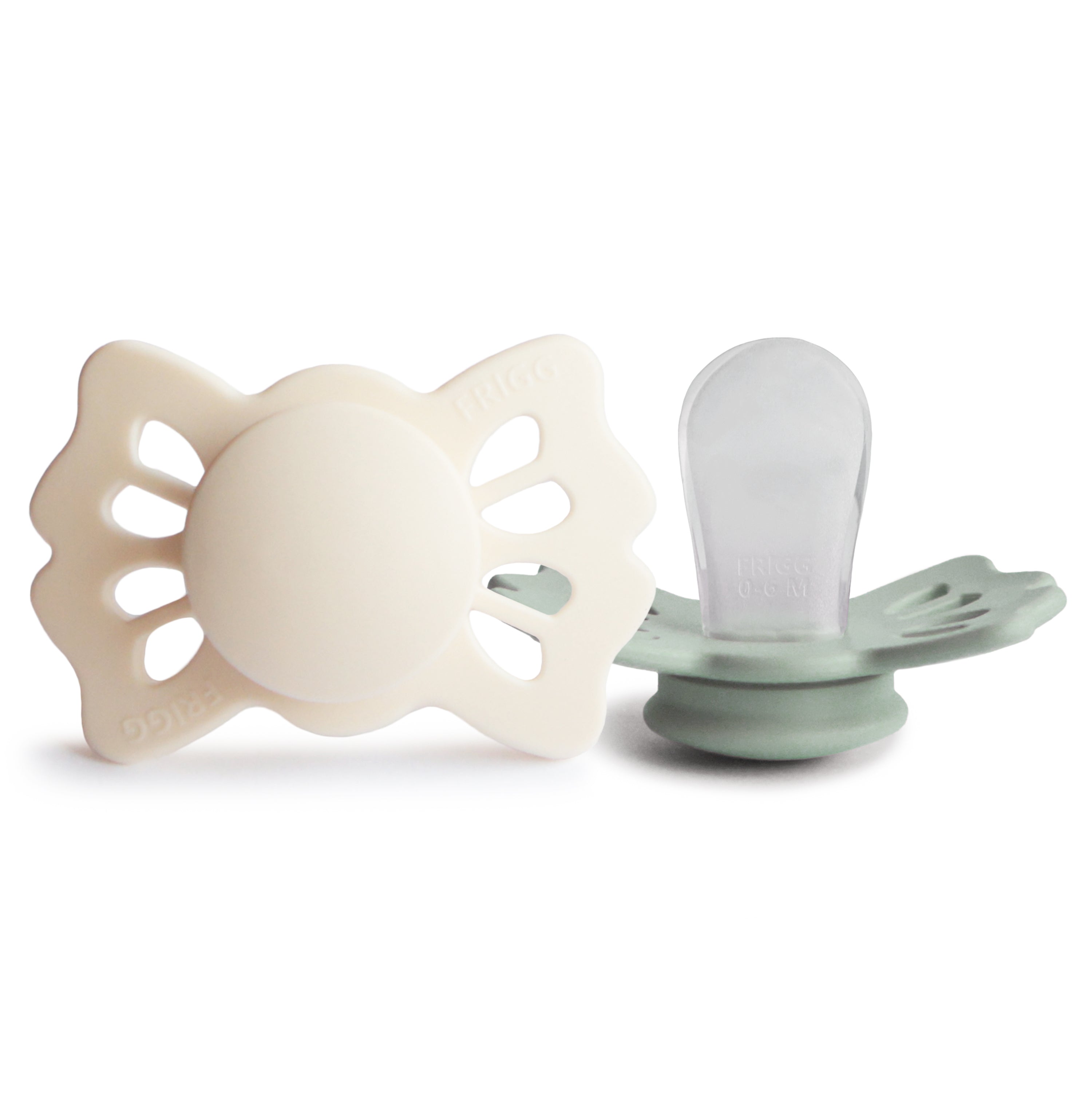 FRIGG Lucky Symmetrical Silicone Pacifier 2-Pack (0-6 Months) FRIGG PACIFIERS Mushie Cream/Sage  