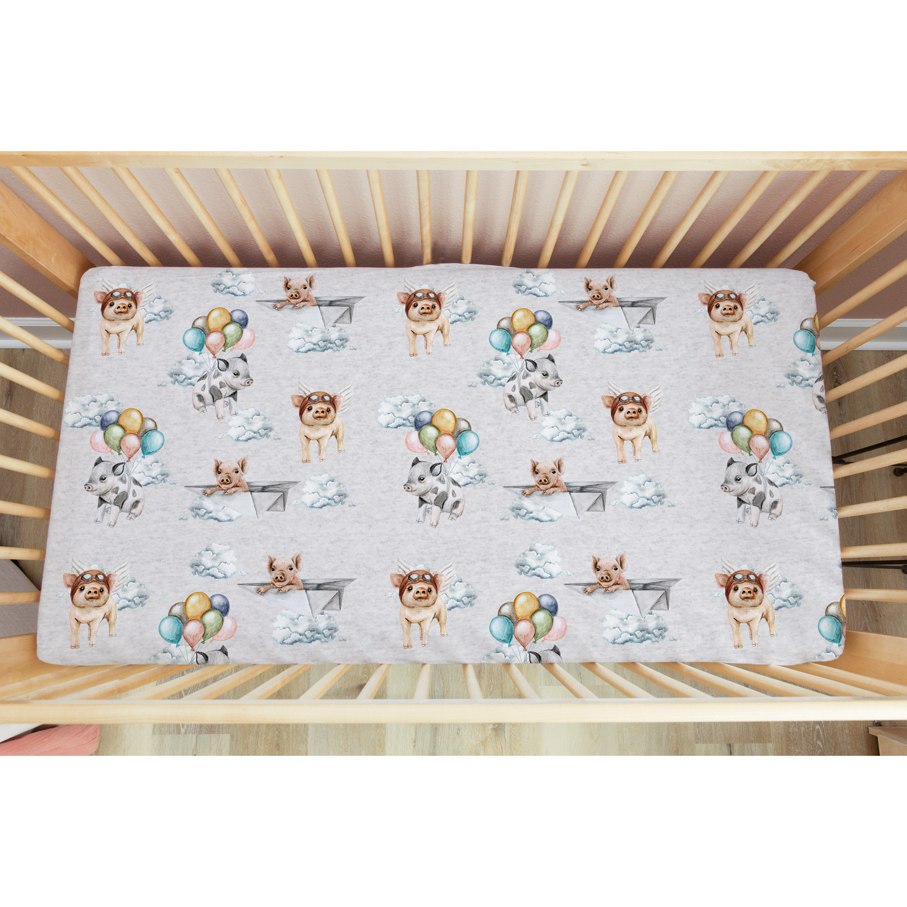 When Pigs Fly Fitted Crib Sheet Bedding kindthing   