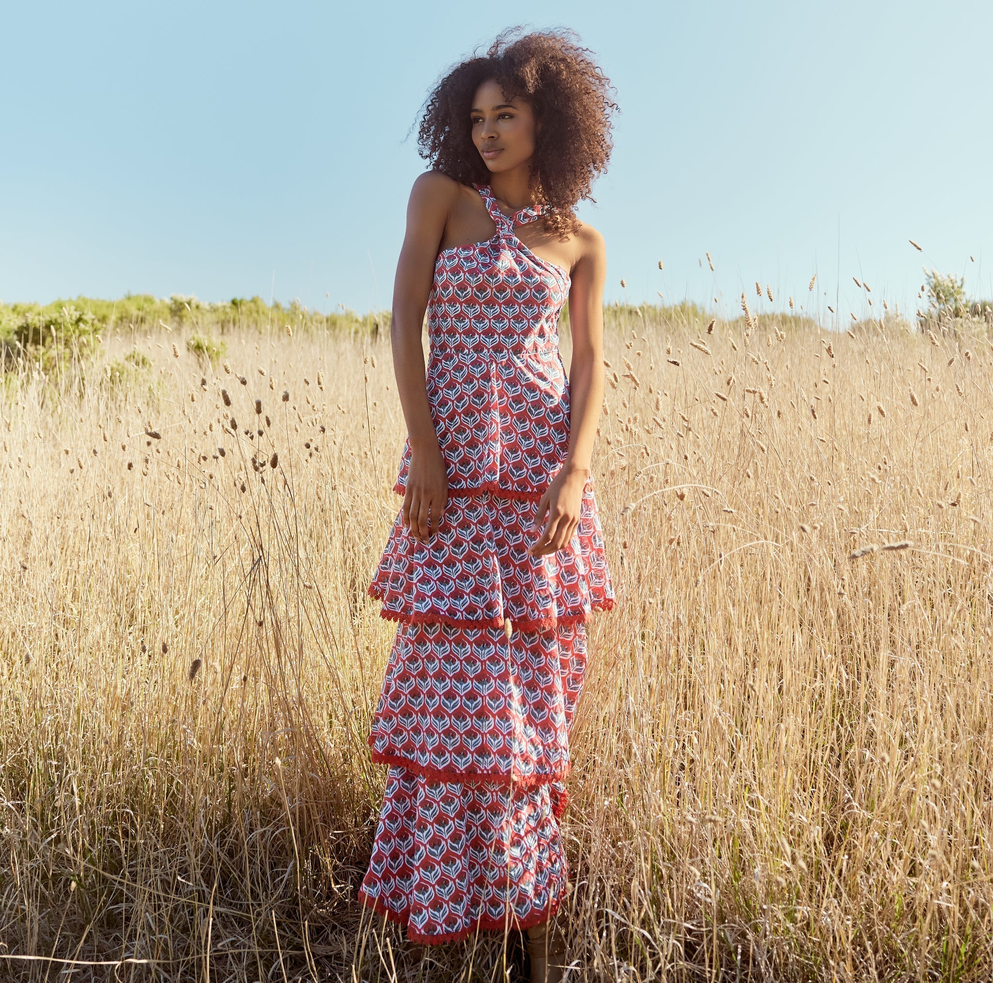 Emma Tiered Dress - Carmine/Crimson Floral print