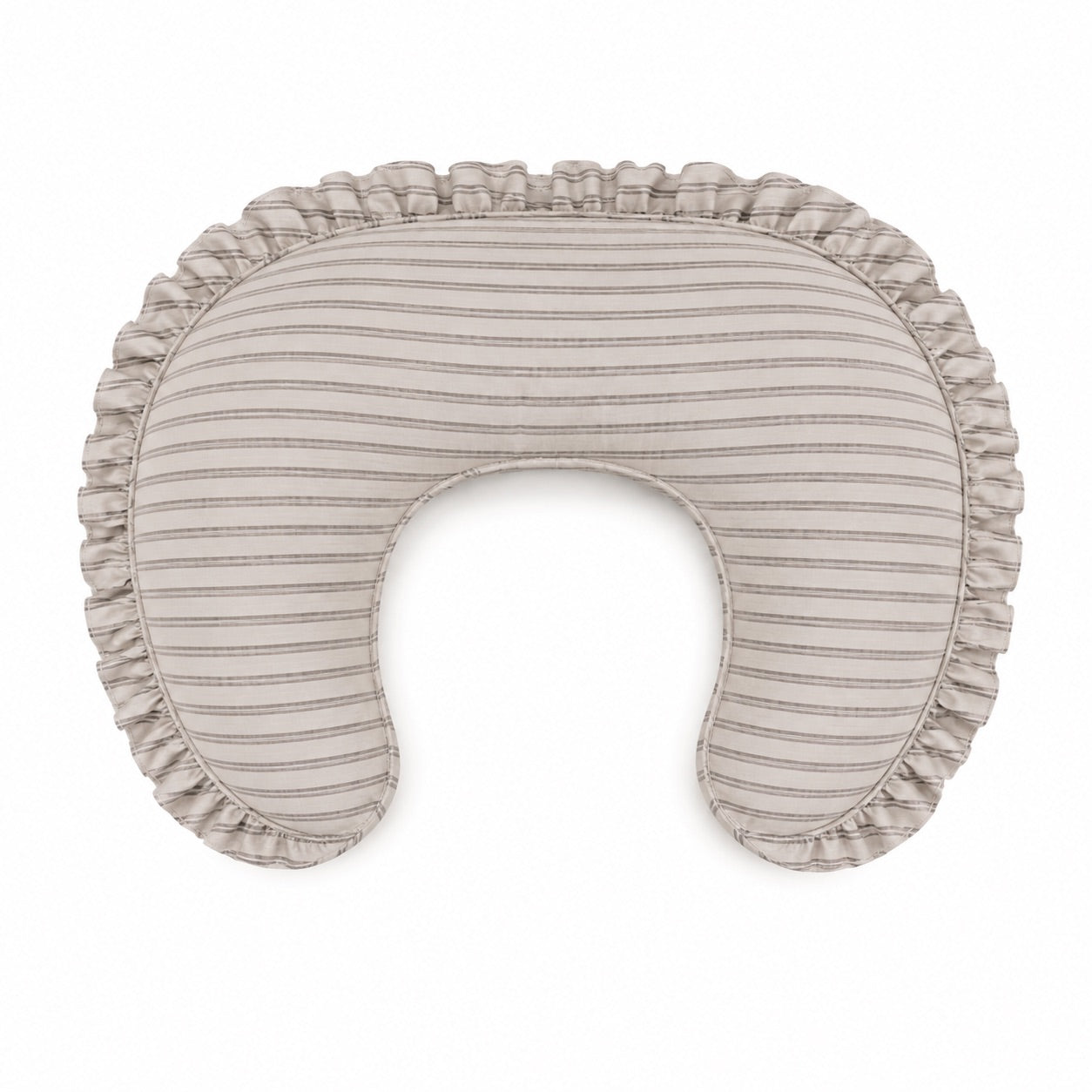 Grey Ivory Stripe Ruffle Nursing Pillow Cover