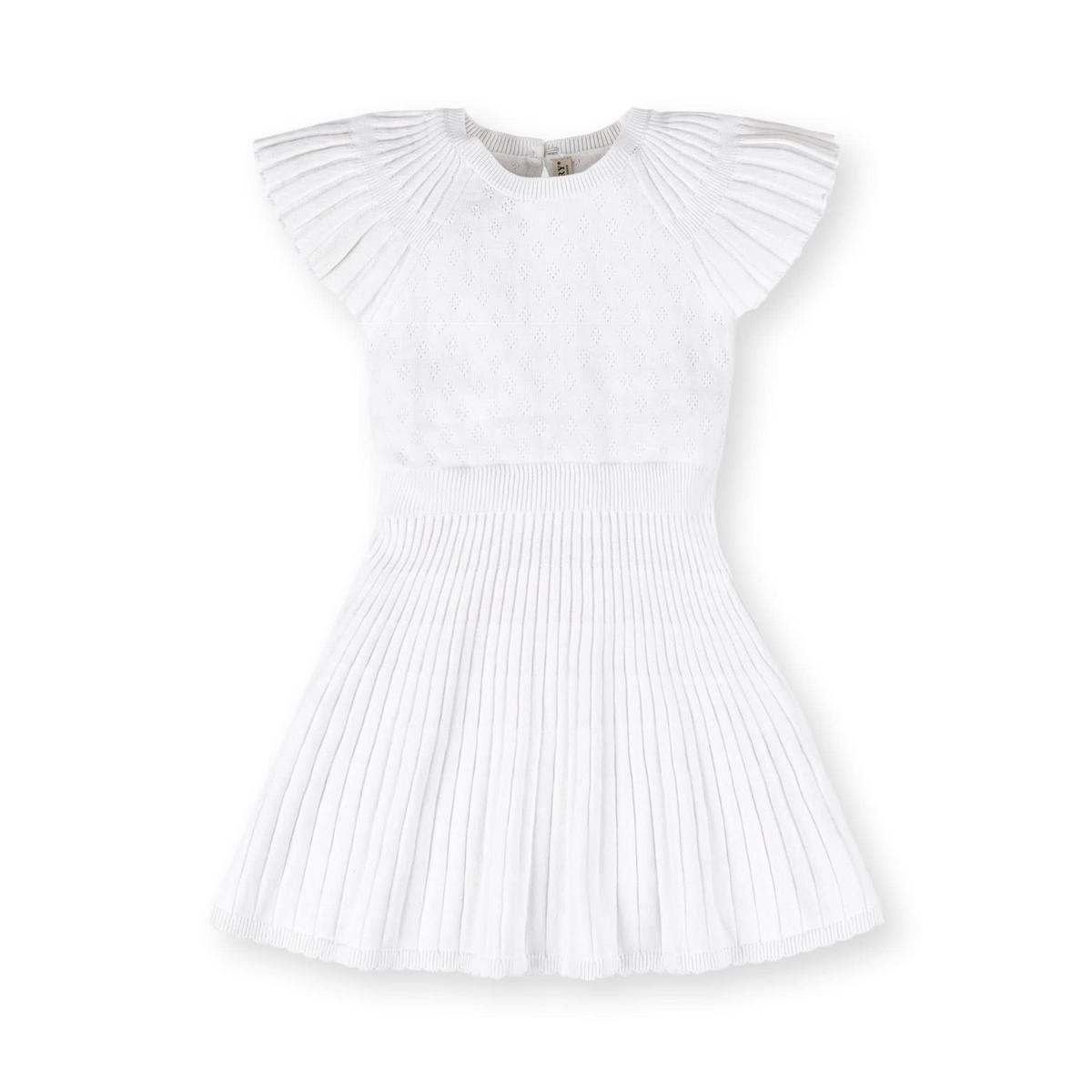 Organic Flutter Sleeve Sweater Dress - White Diamond Pointelle