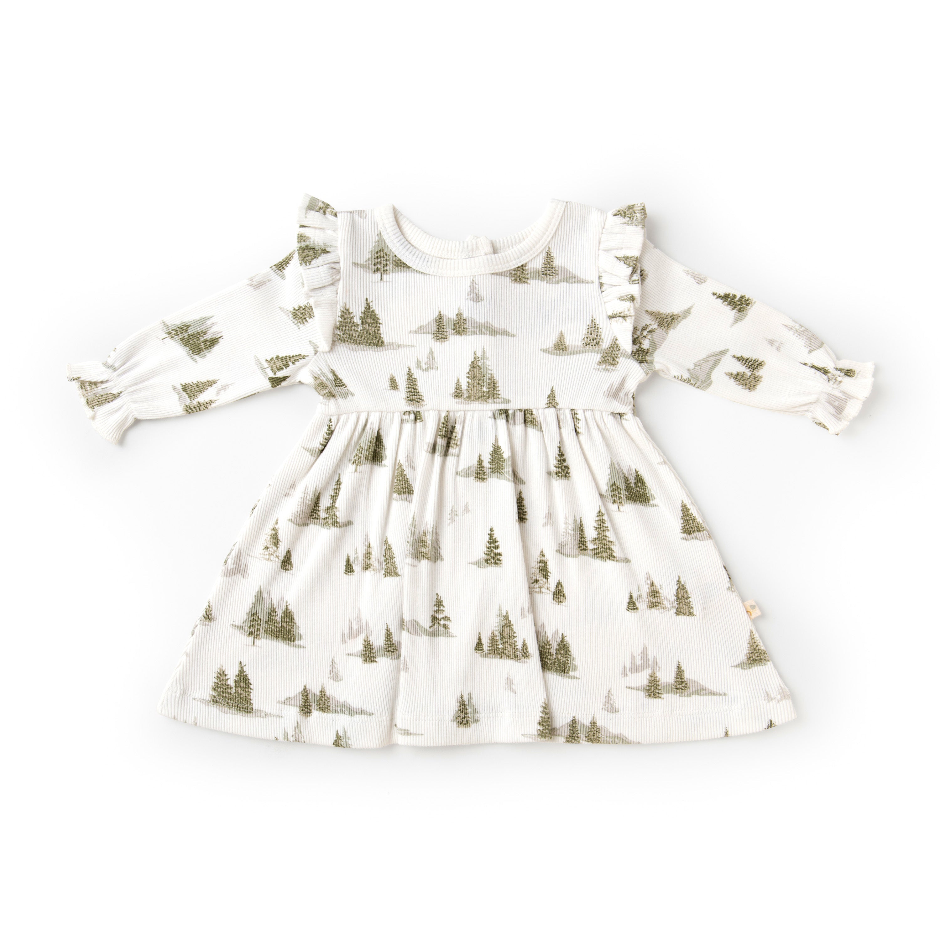 Organic Girls Ruffle Dress - Frosted Fir Ruffle Dress Makemake Organics   