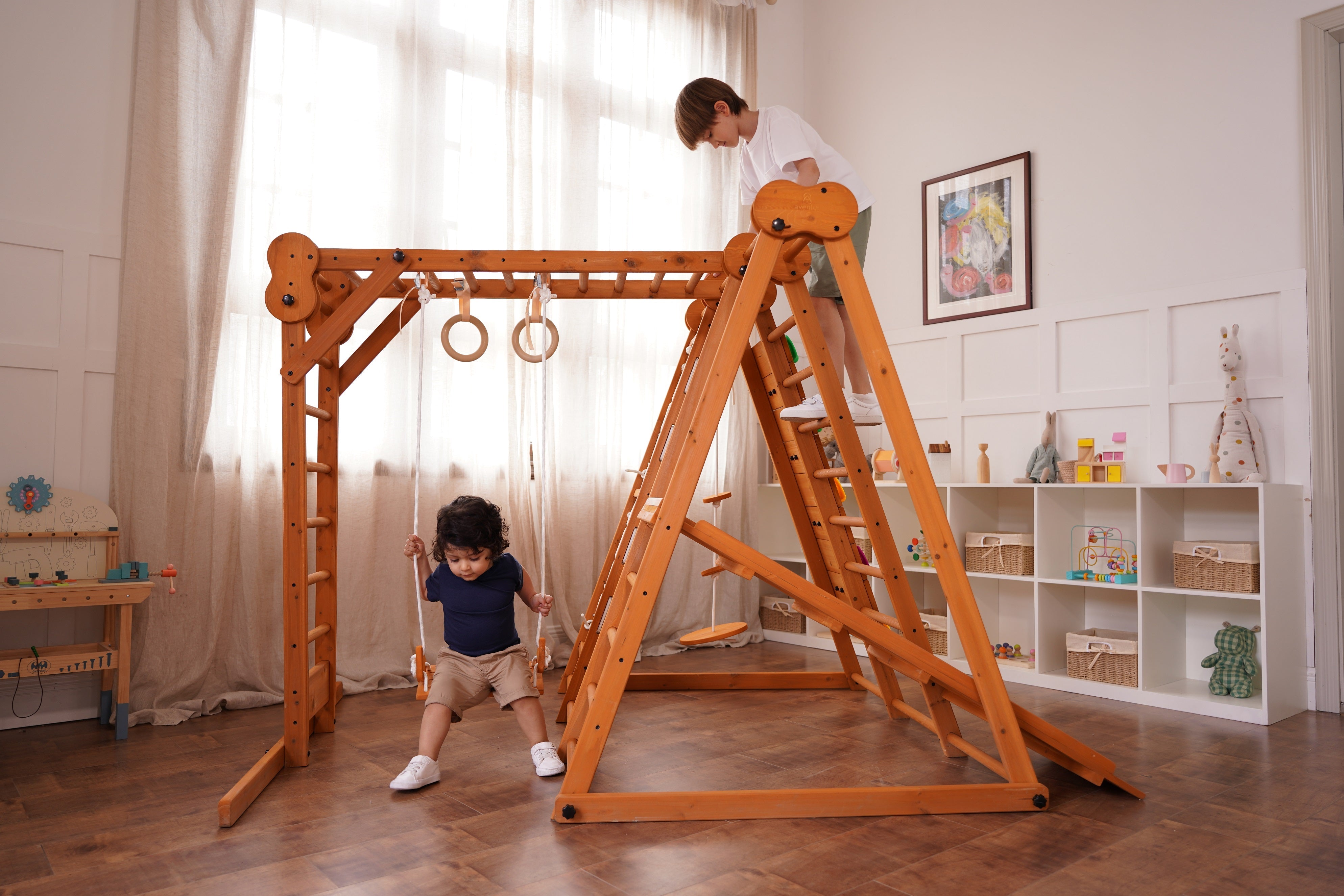 Chestnut - Outdoor and Indoor 8-in-1 Jungle Gym for Toddlers Playset Outdoor Avenlur.com   