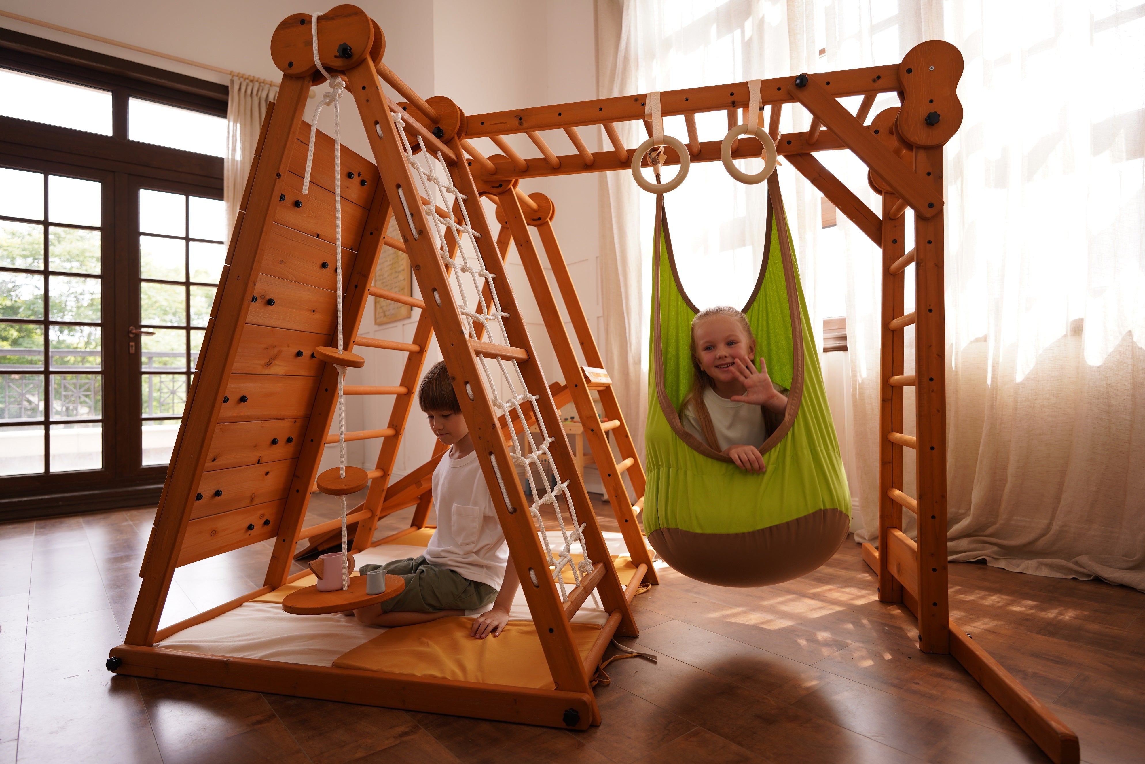 Chestnut - Outdoor and Indoor 8-in-1 Jungle Gym for Toddlers Playset Outdoor Avenlur.com   