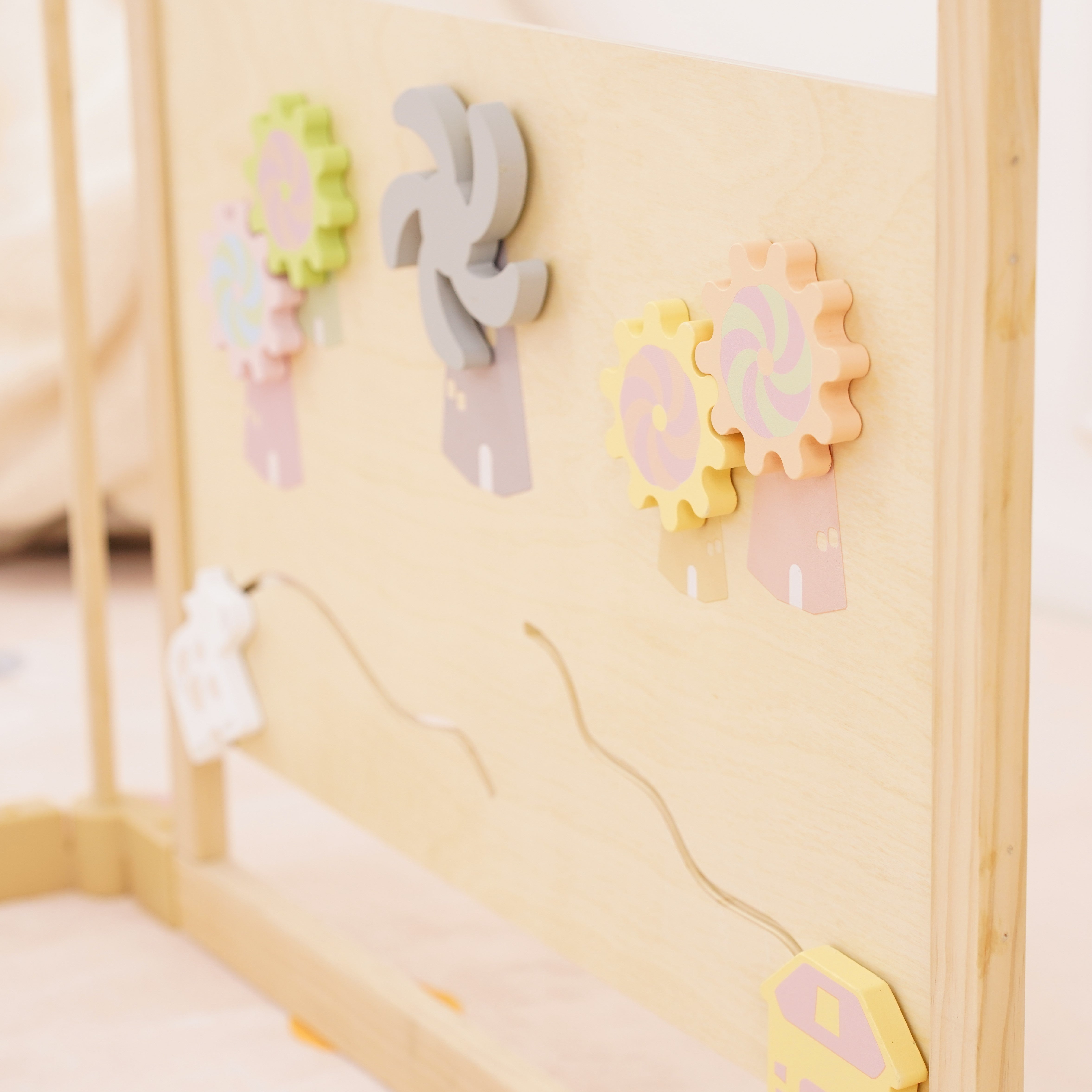 Wooden Baby Playpen with Mirror & Whiteboard Panel – Foldable 63" x 63" Montessori Sensory Play Yard