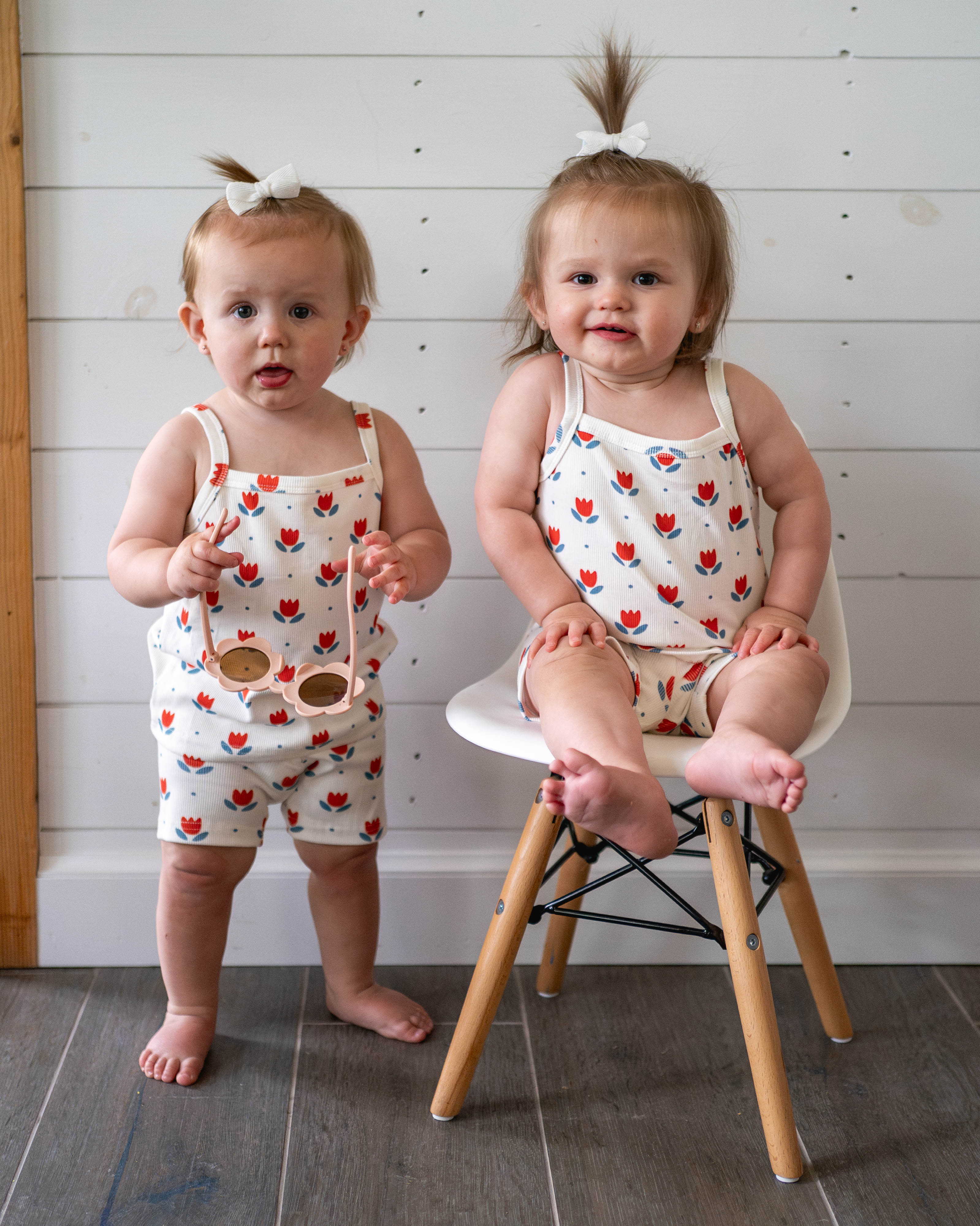 Red White & Blue Tulip Ribbed Bamboo 2pc Tank Set