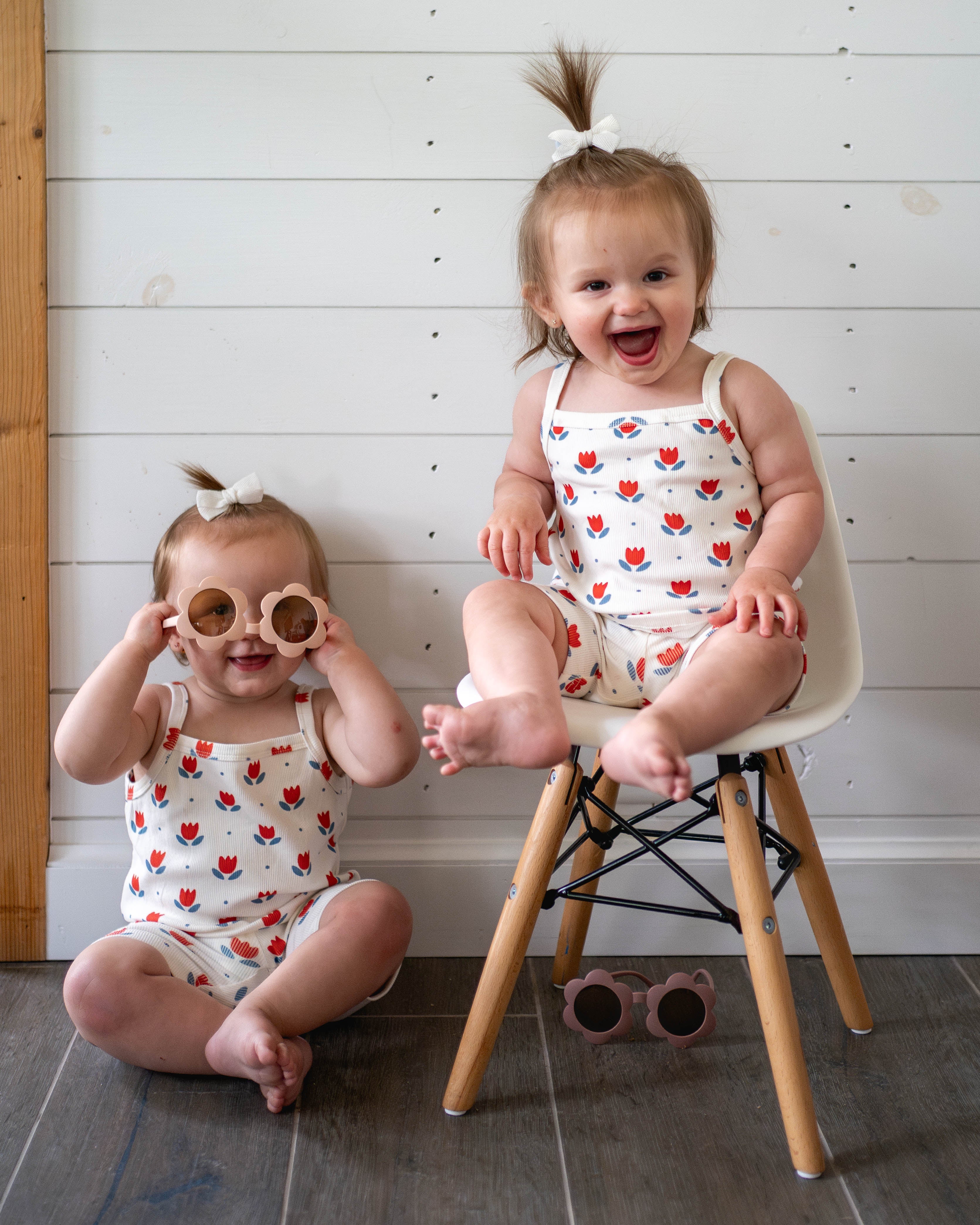 Red White & Blue Tulip Ribbed Bamboo 2pc Tank Set
