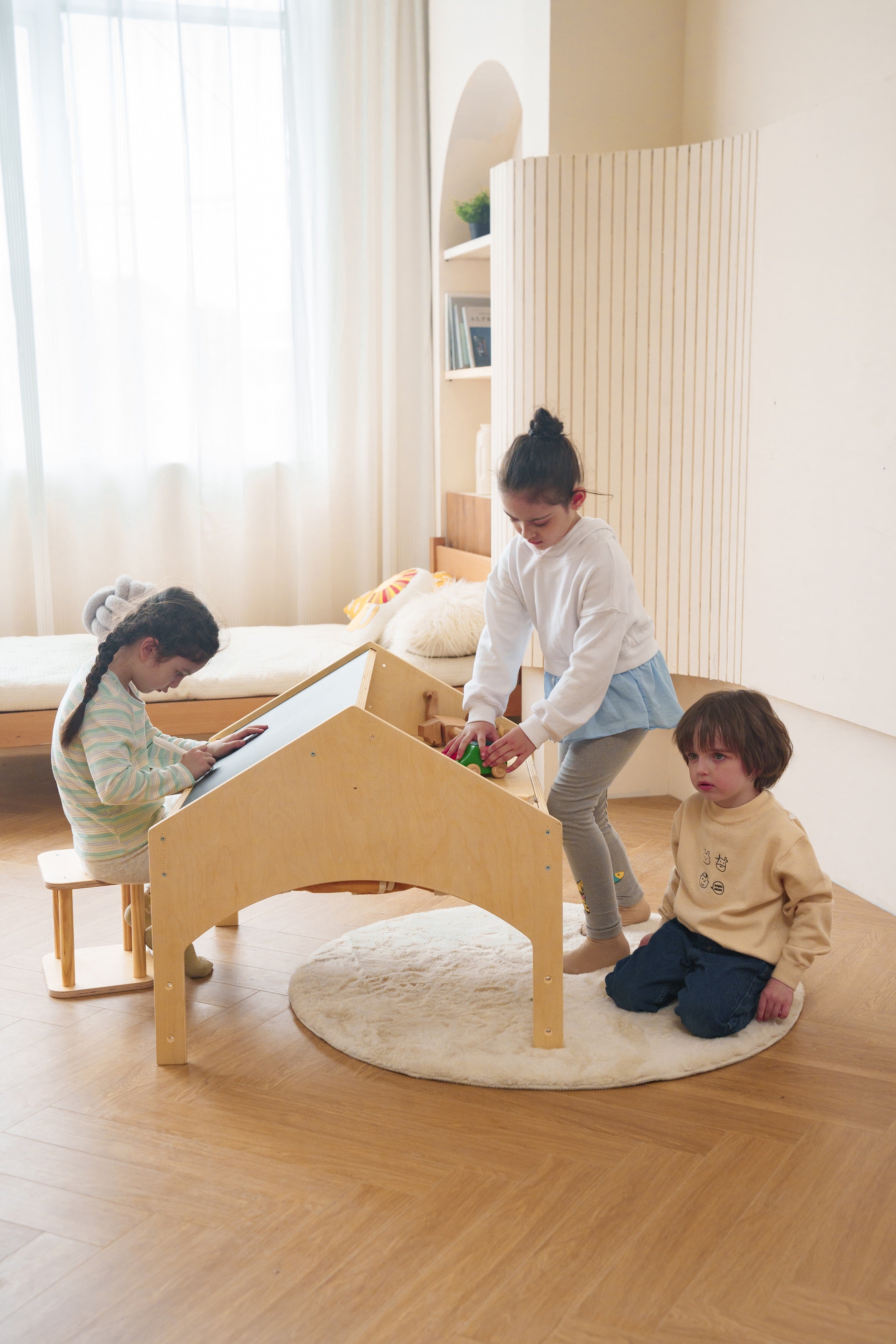 Ash - Wood Adjustable Learning Tent with Desk and Chair Indoor Avenlur.com   