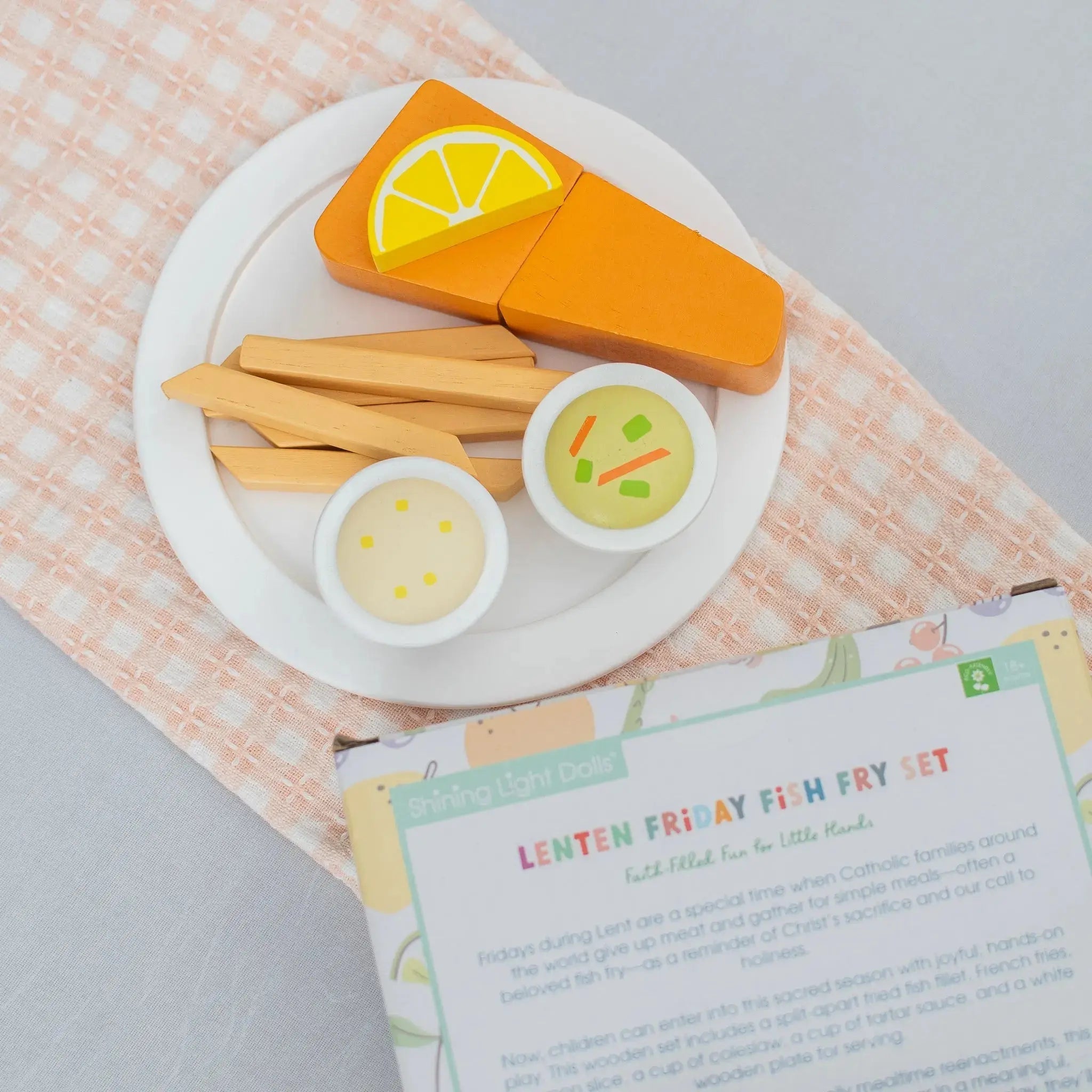 Lenten Friday Fish Fry Wooden Play Food Set - Mini Catholic Kitchen