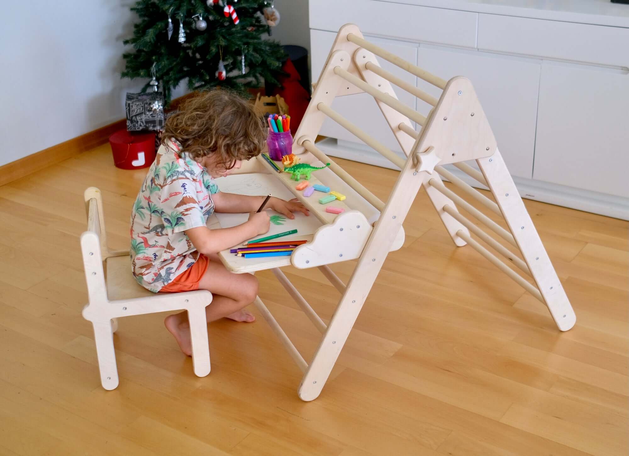 Foldable Montessori Climbing Triangle Set with Portable Table and Chair