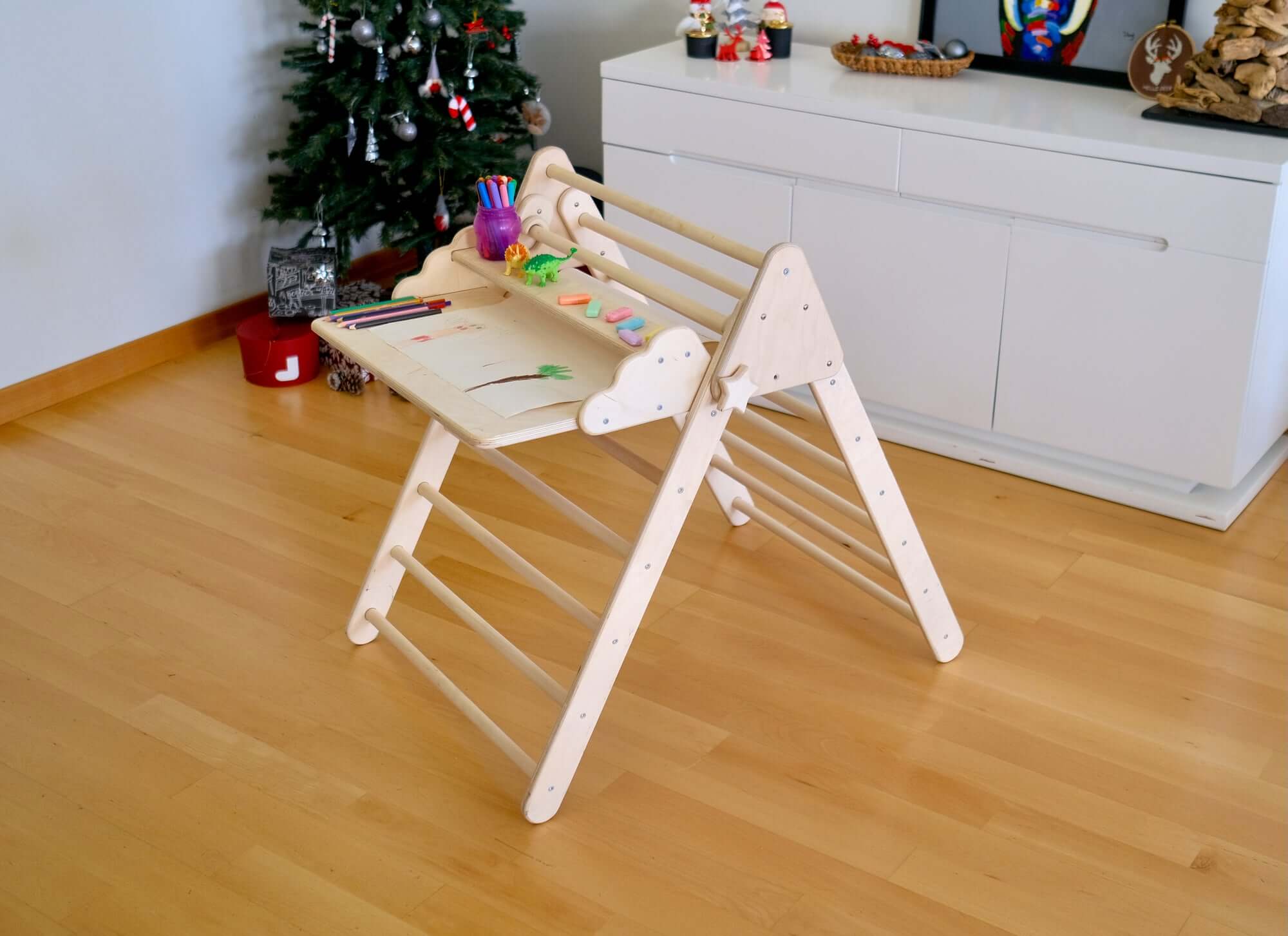 Foldable Montessori Climbing Triangle Set with Portable Table and Chair