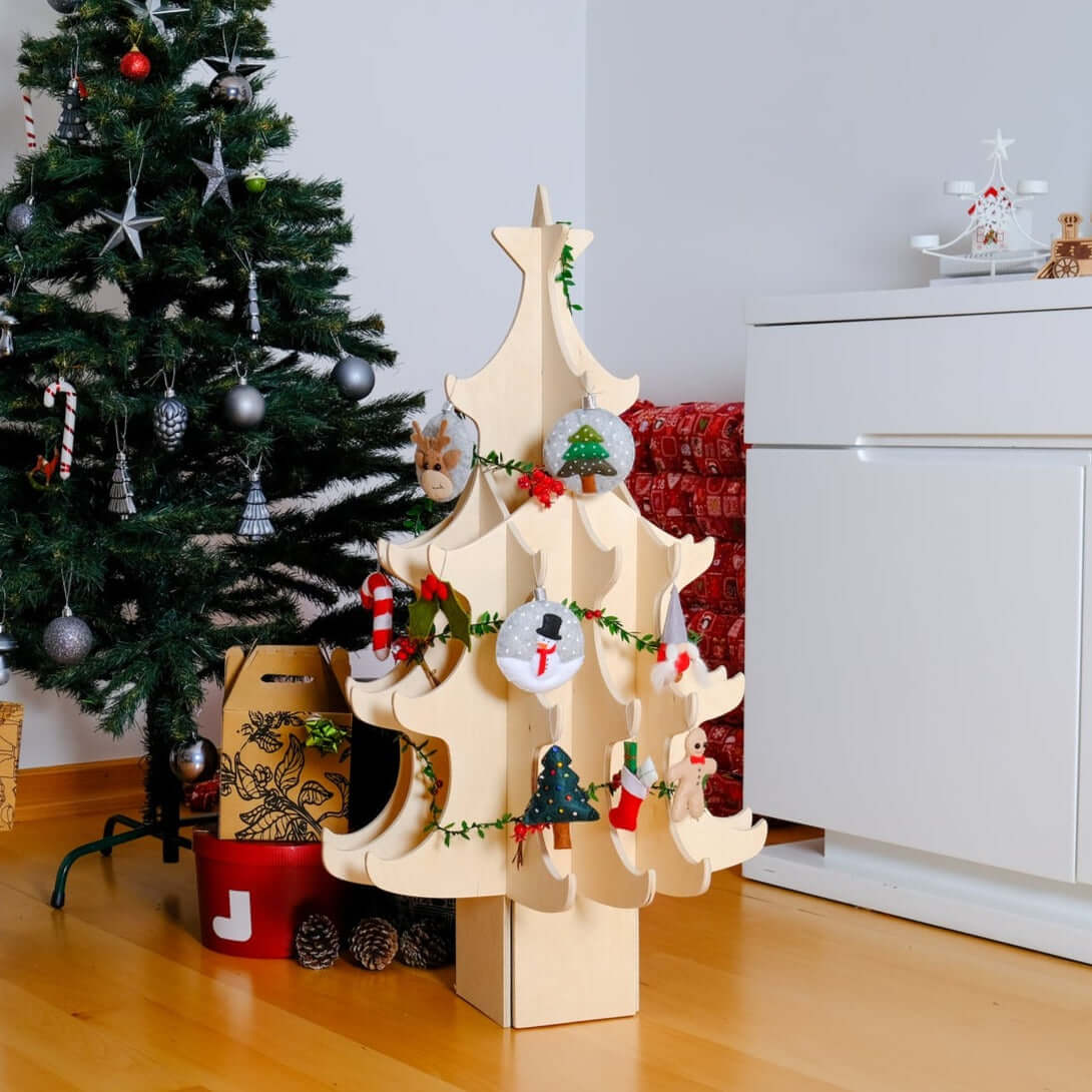 Montessori Wooden Christmas Tree & Felt Ornaments Set