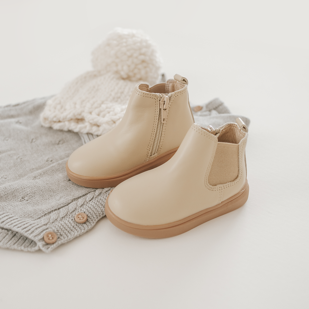 Leather Chelsea Boot | Color 'Bone' | Hard Sole  Consciously Baby   