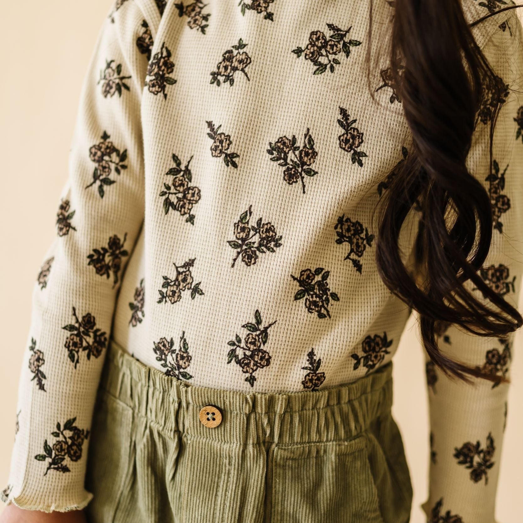 Organic Top and Corduroy Skirt Set - Olive