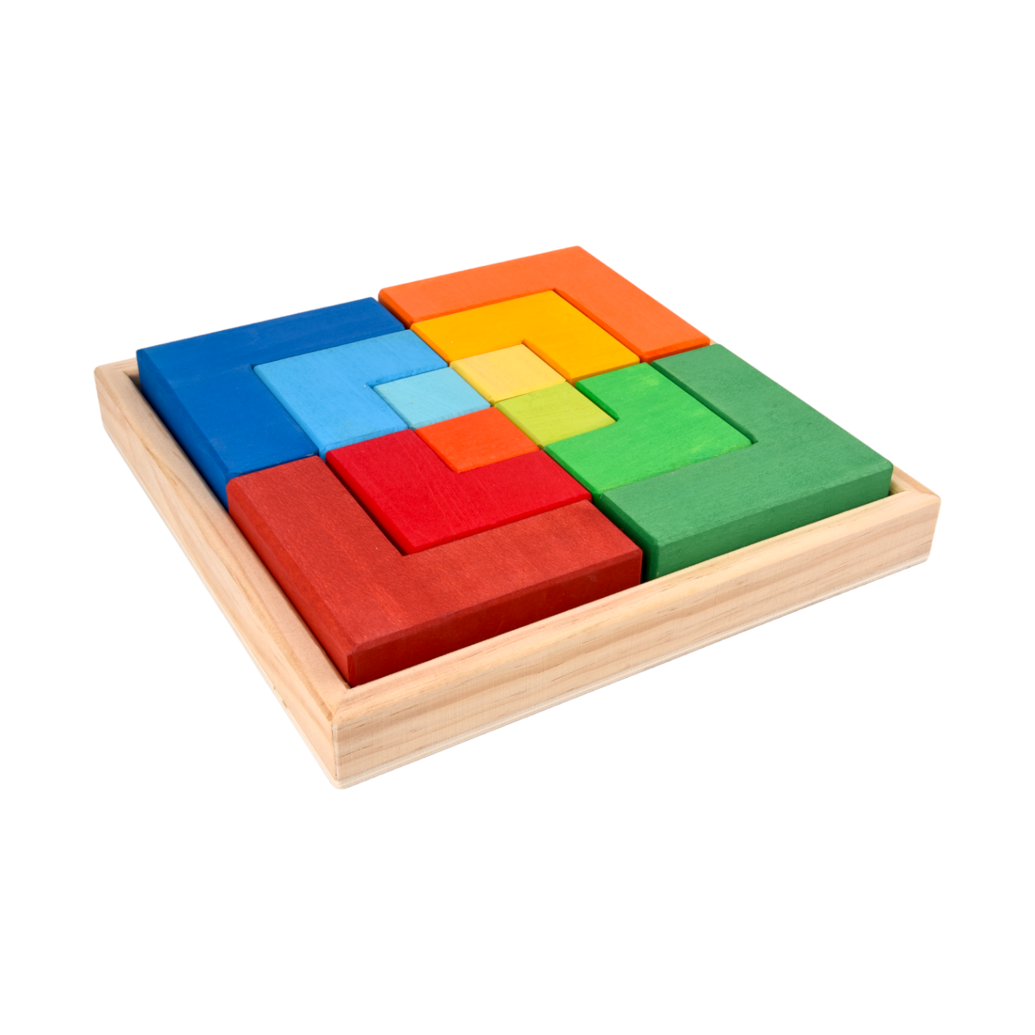 **Pre-order (Ships in 2-3 Weeks)**12-Piece Stained Large Rainbow Wooden Creative Puzzle Square with Storage Tray