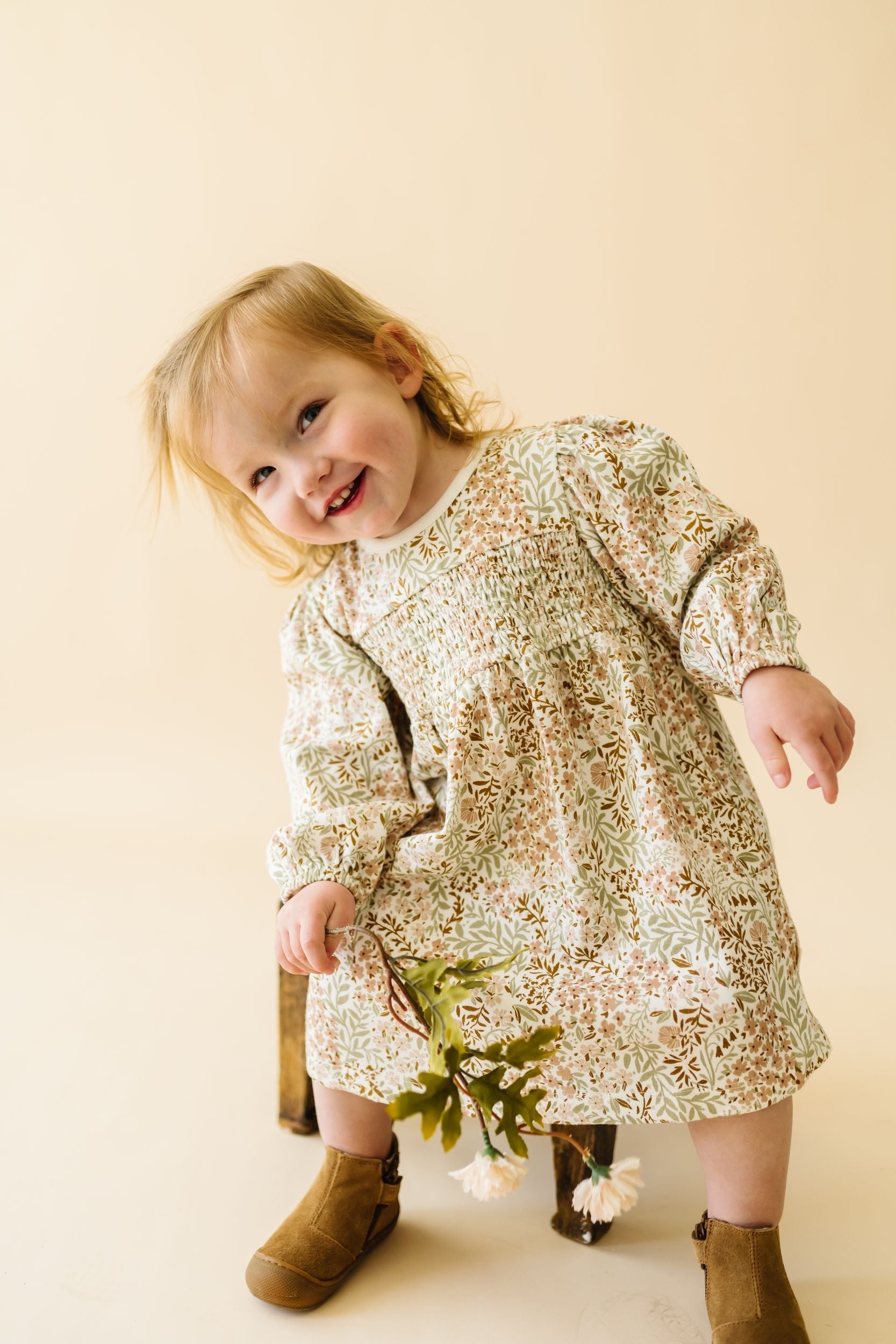 Organic Smocked Dress - Gardenia