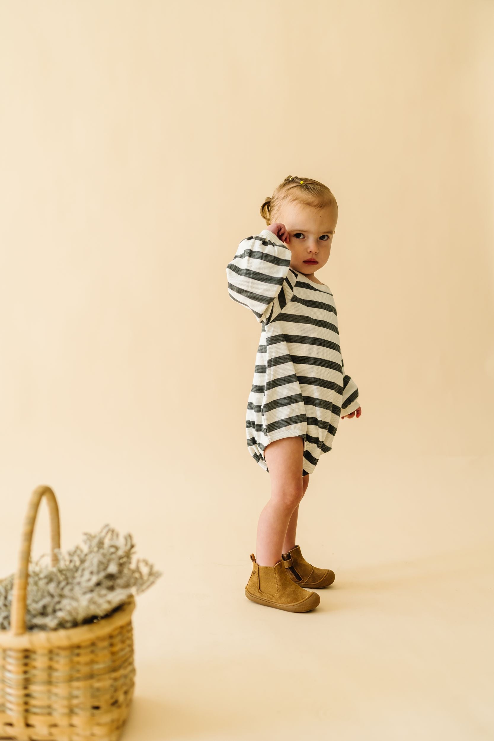 Organic Bubble Romper - Slate Stripes