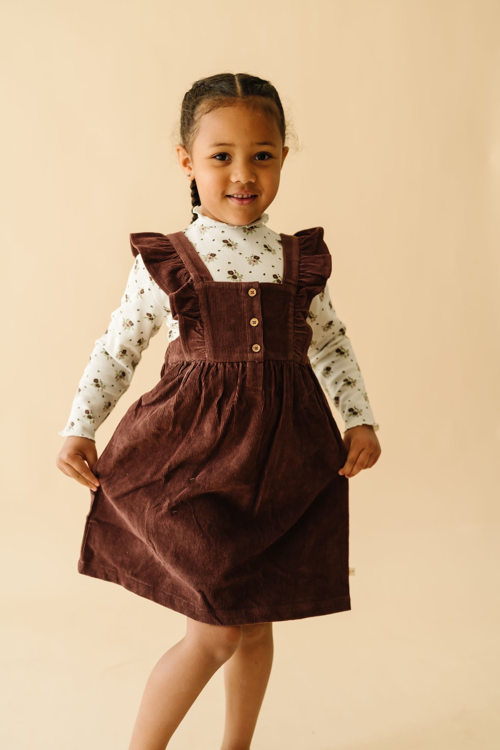 Organic Corduroy Ruffle Dress - Plum