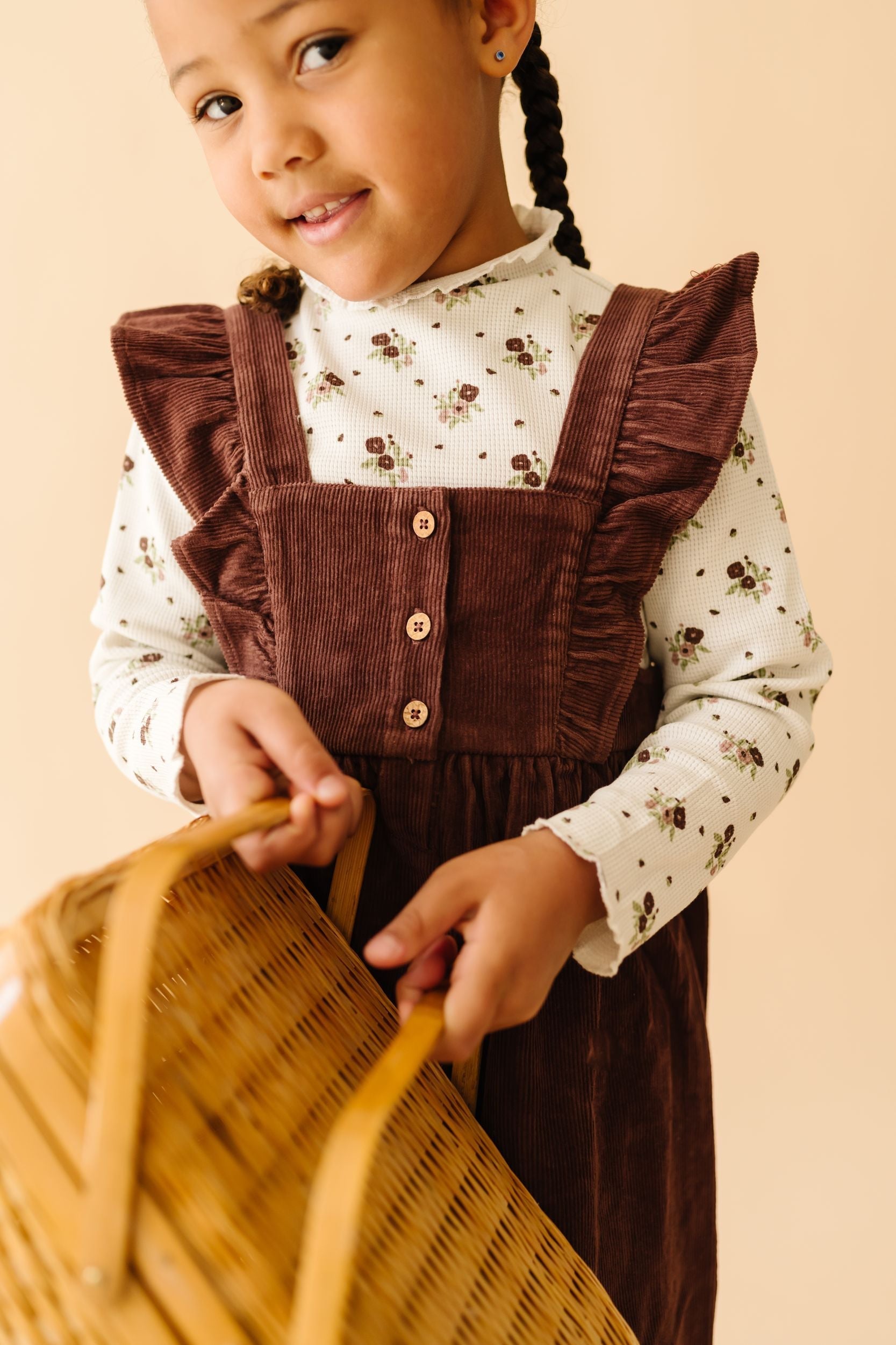 Organic Corduroy Ruffle Dress - Plum