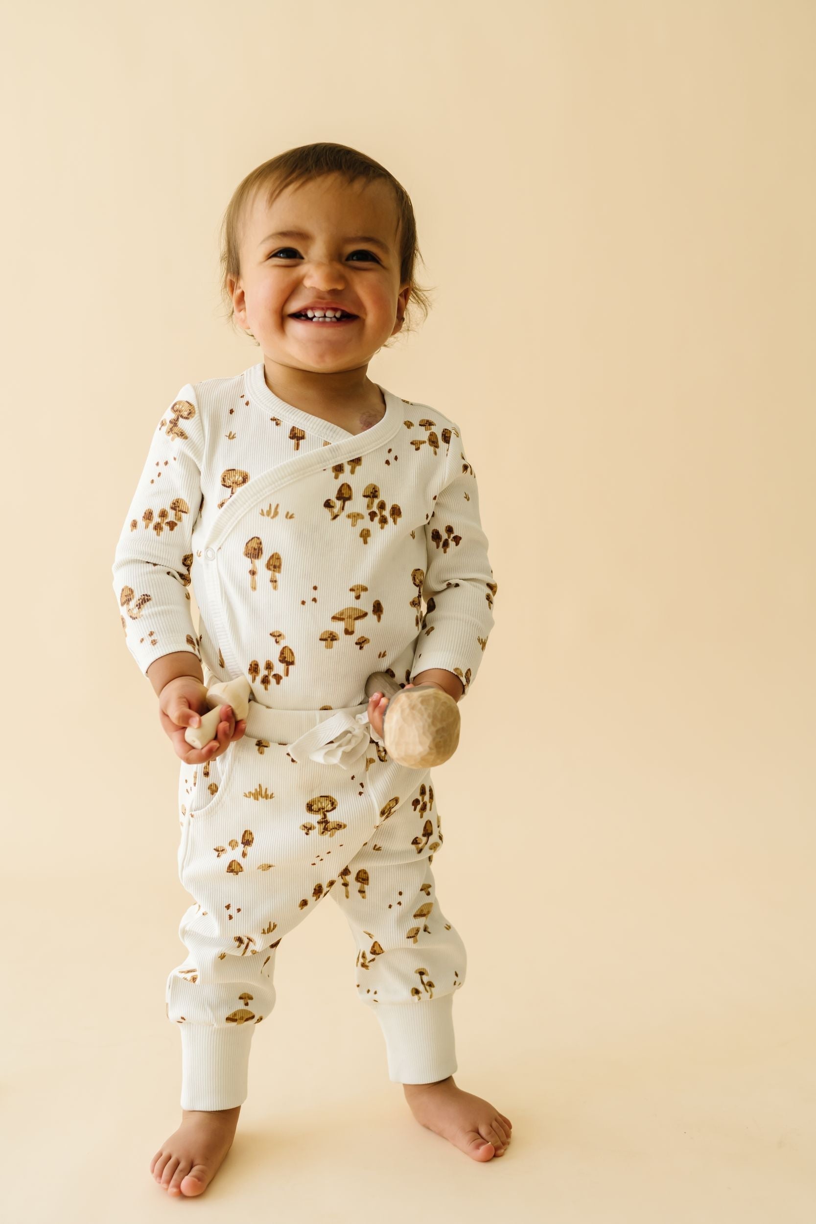 Organic Kimono Onesie & Pants Set - Fungi